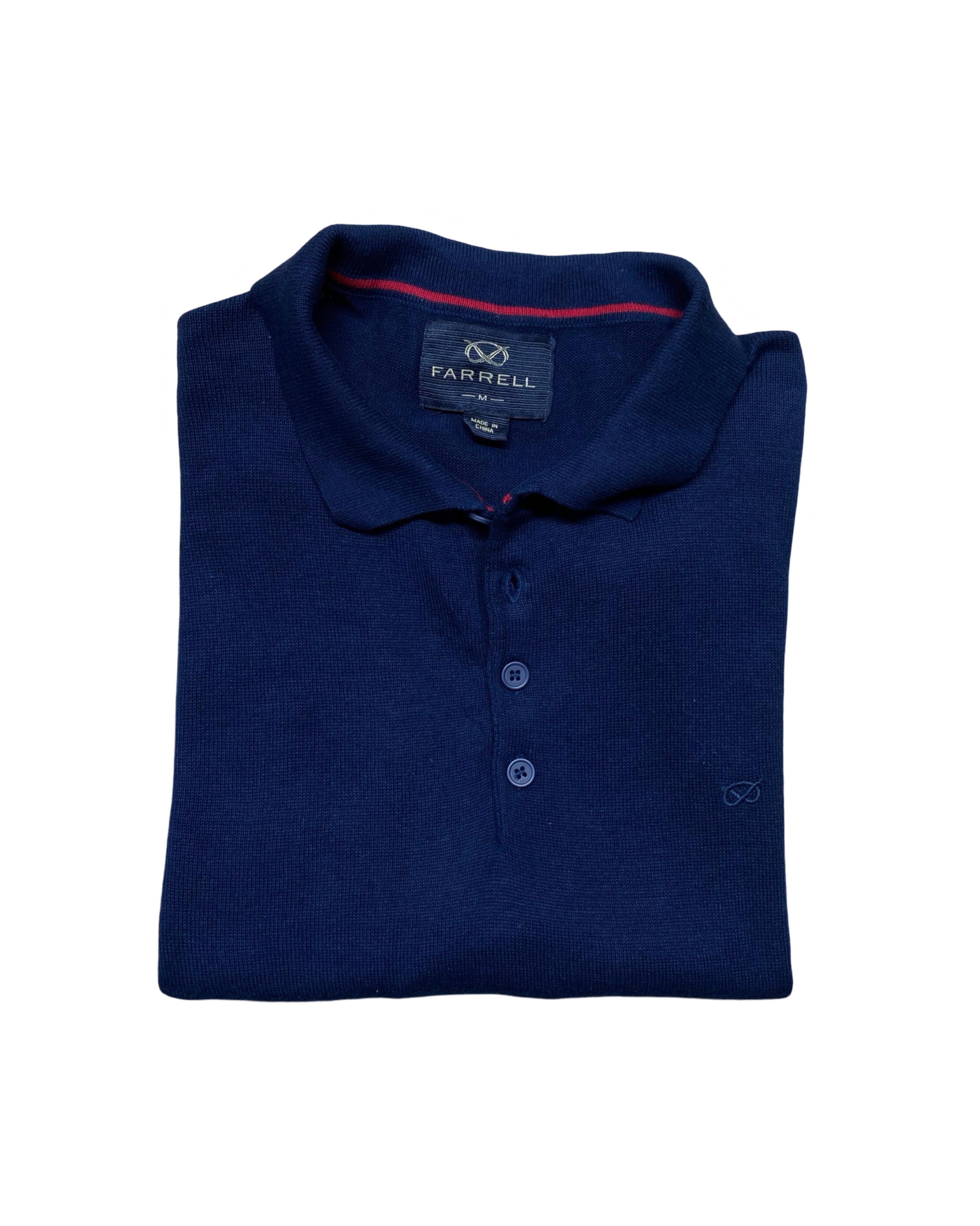 Farrell Blue Knitted Polo Shirt | Medium | Chest 21”
