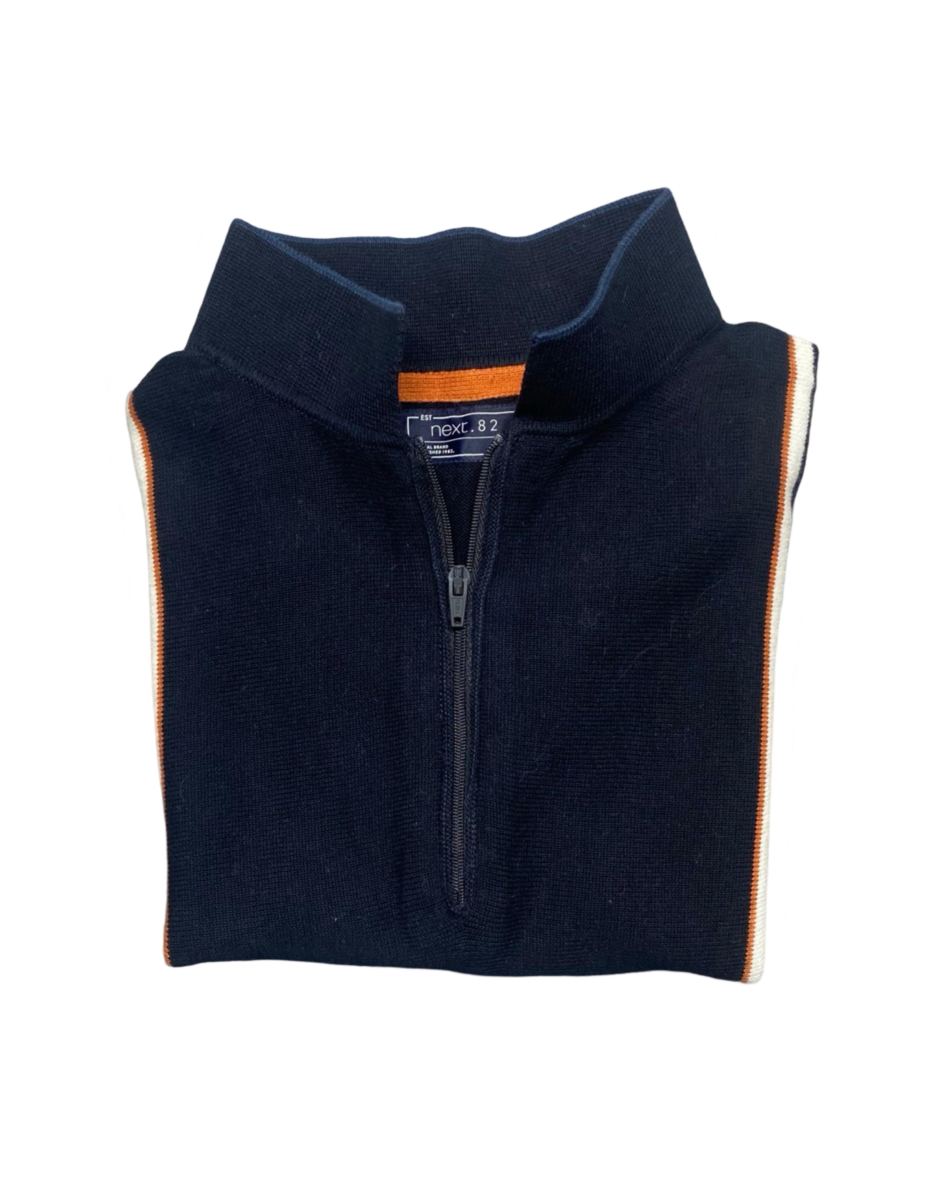 NEXT Navy Stripe Quarter-Zip Polo | Small | Chest 17”