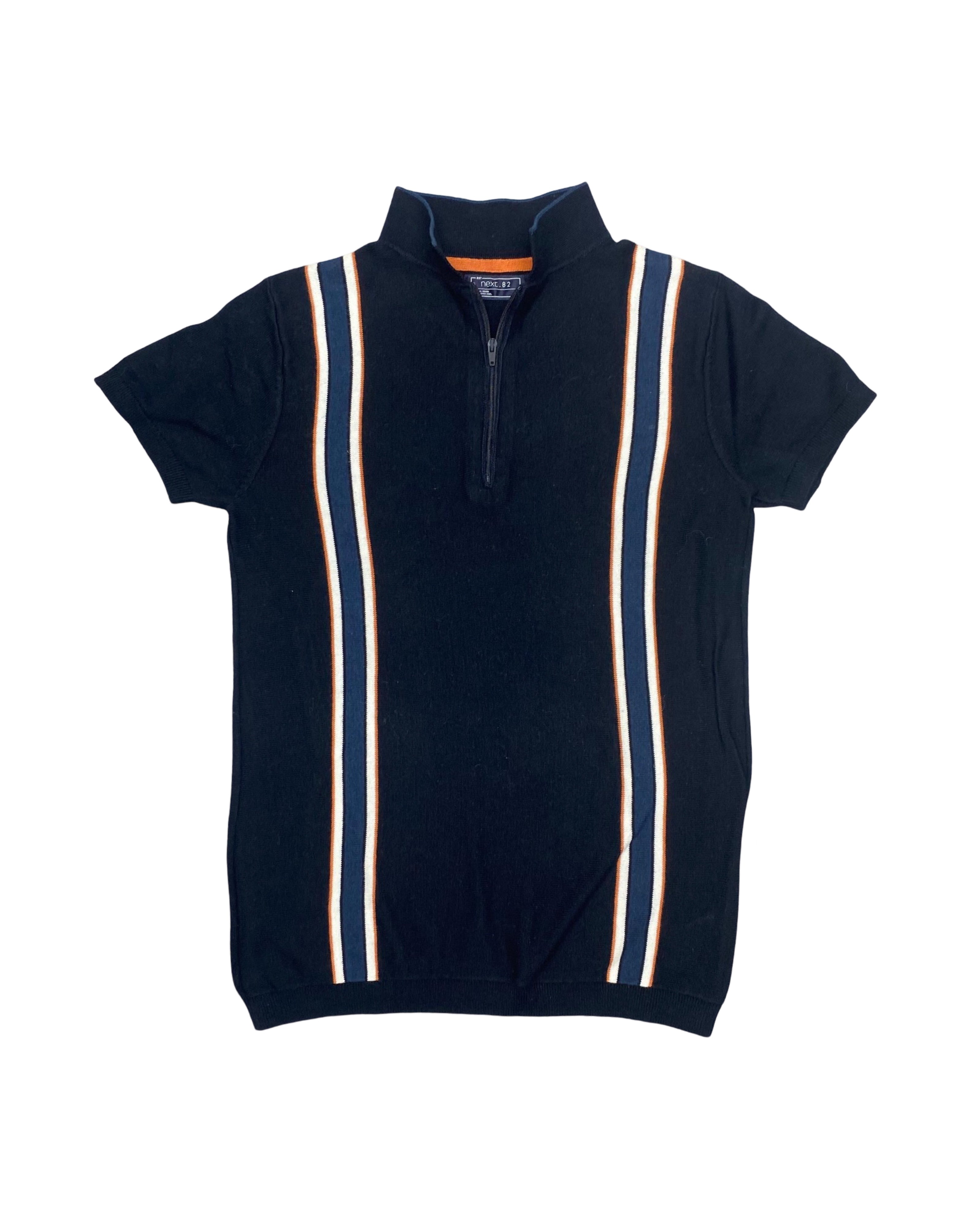 NEXT Navy Stripe Quarter-Zip Polo | Small | Chest 17”
