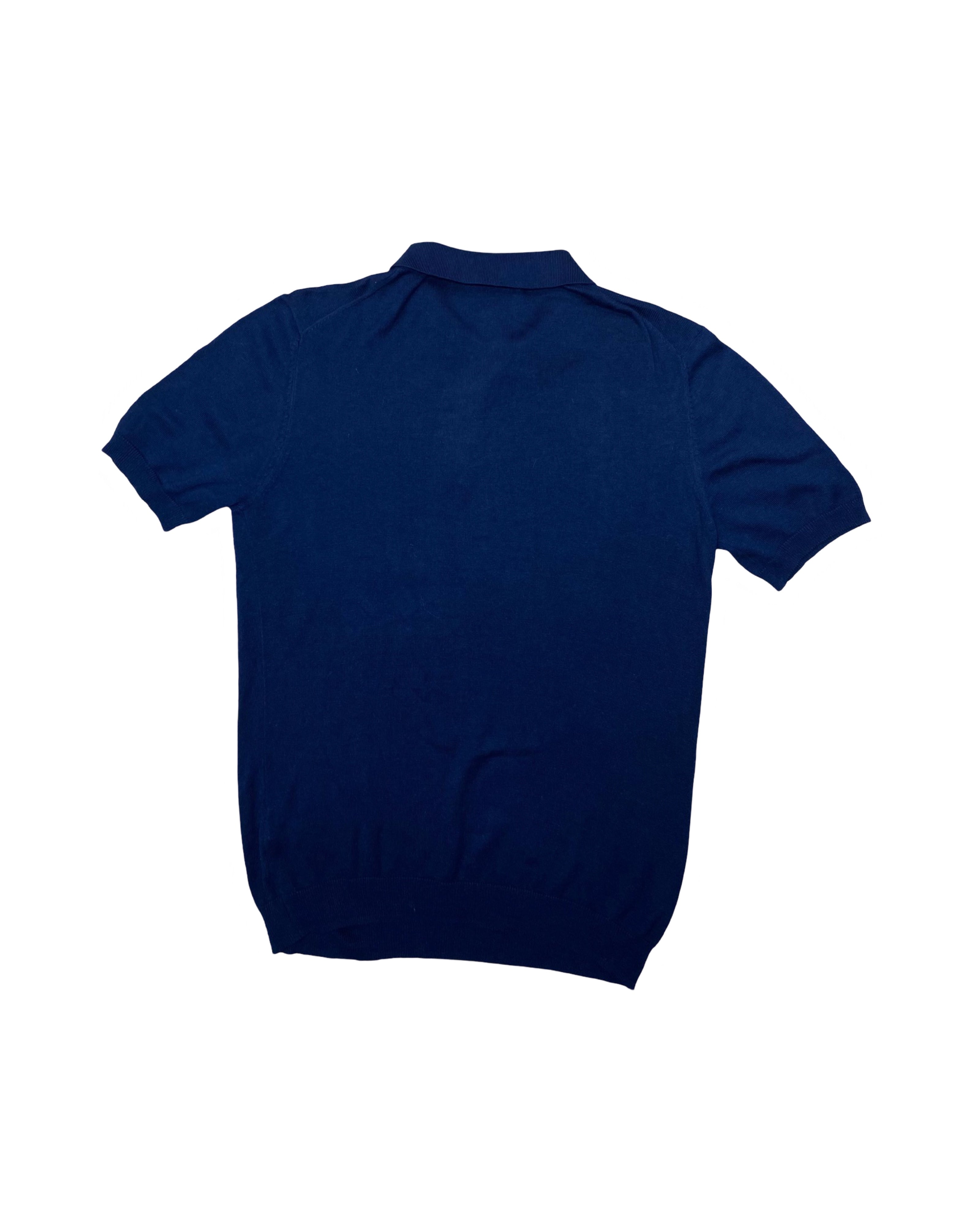 Farrell Blue Knitted Polo Shirt | Medium | Chest 21”