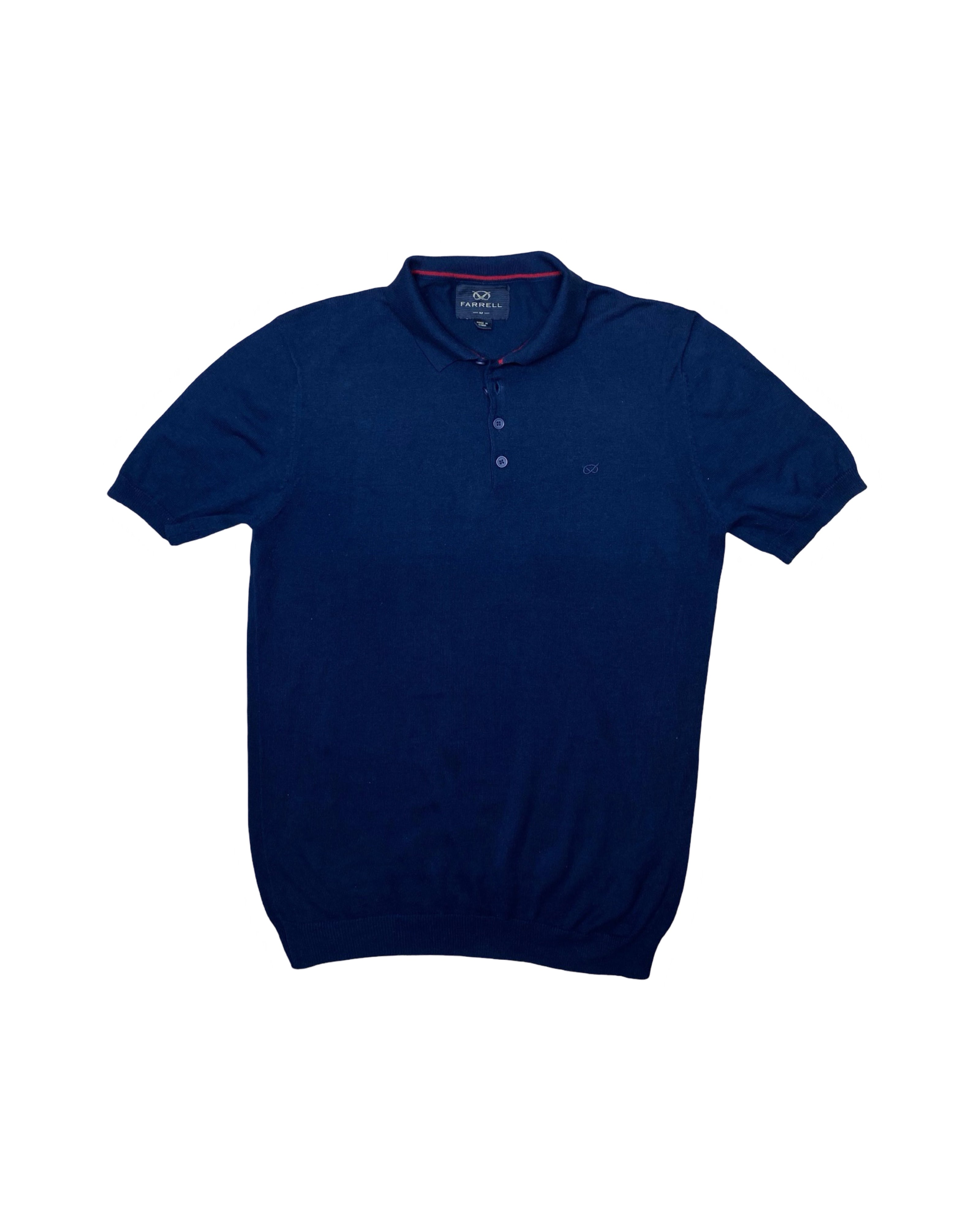 Farrell Blue Knitted Polo Shirt | Medium | Chest 21”