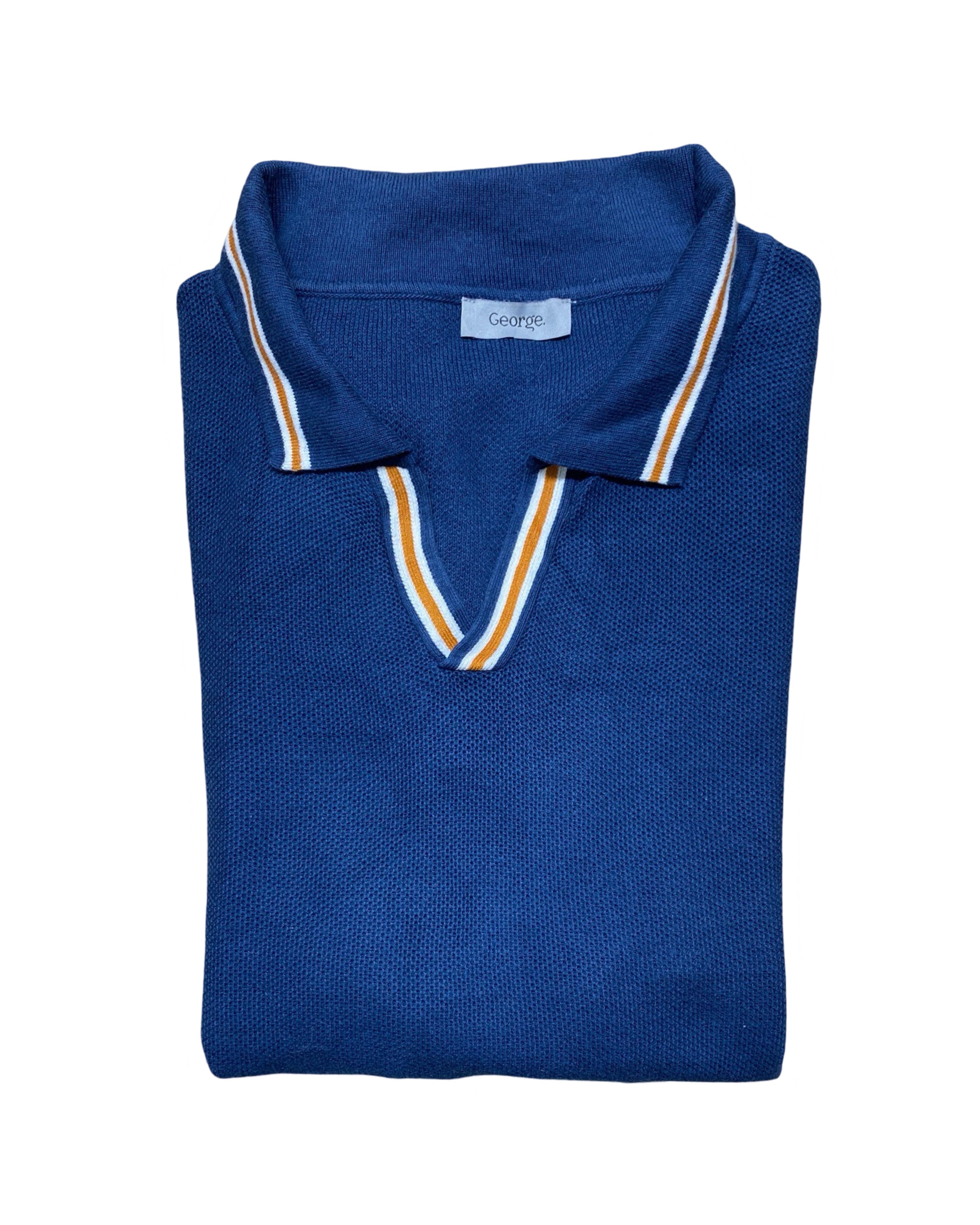 George Blue Knitted Polo Shirt | XL | Chest 24”