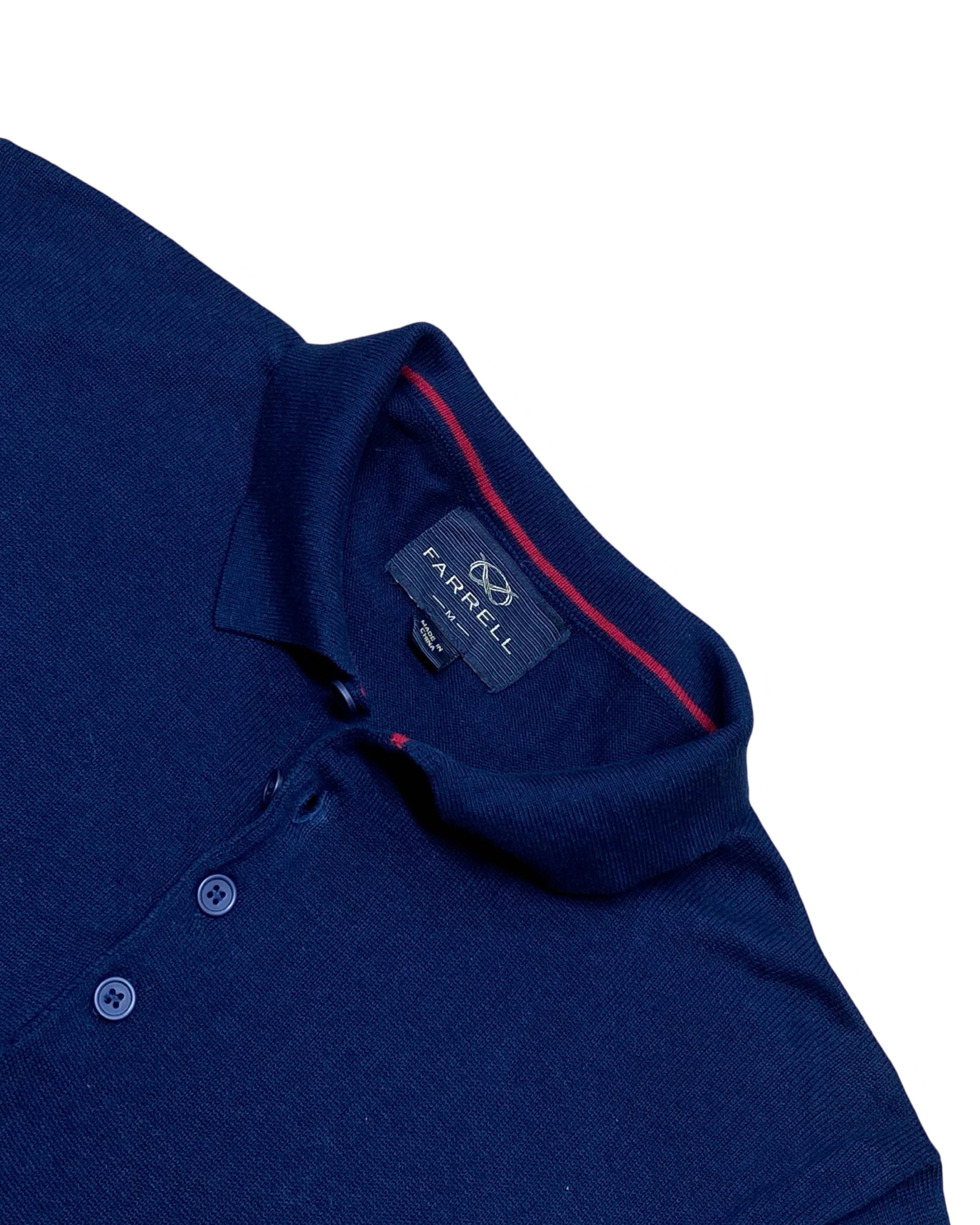 Farrell Blue Knitted Polo Shirt | Medium | Chest 21”