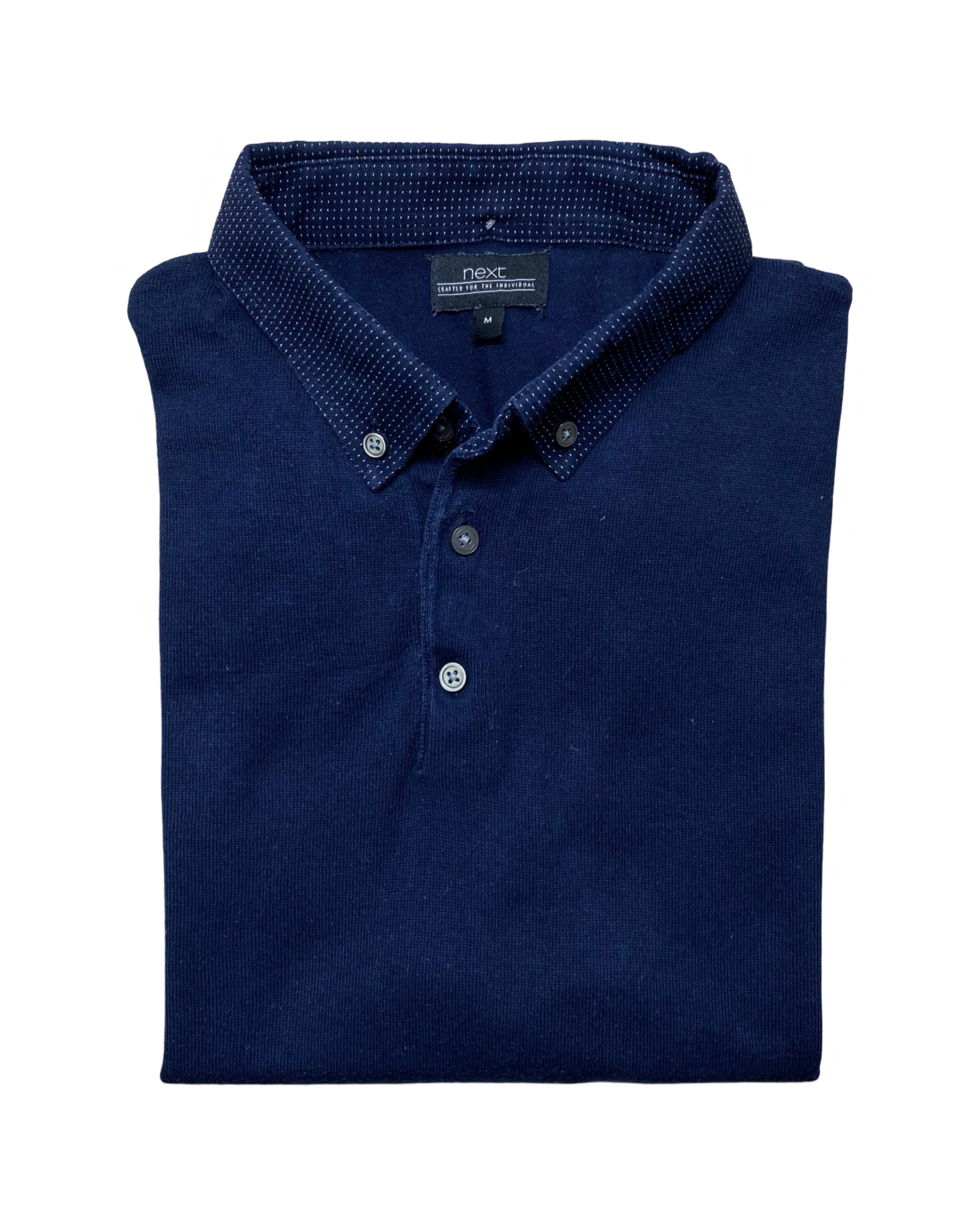 NEXT Navy Knitted Polo Shirt | Medium | Chest 19”