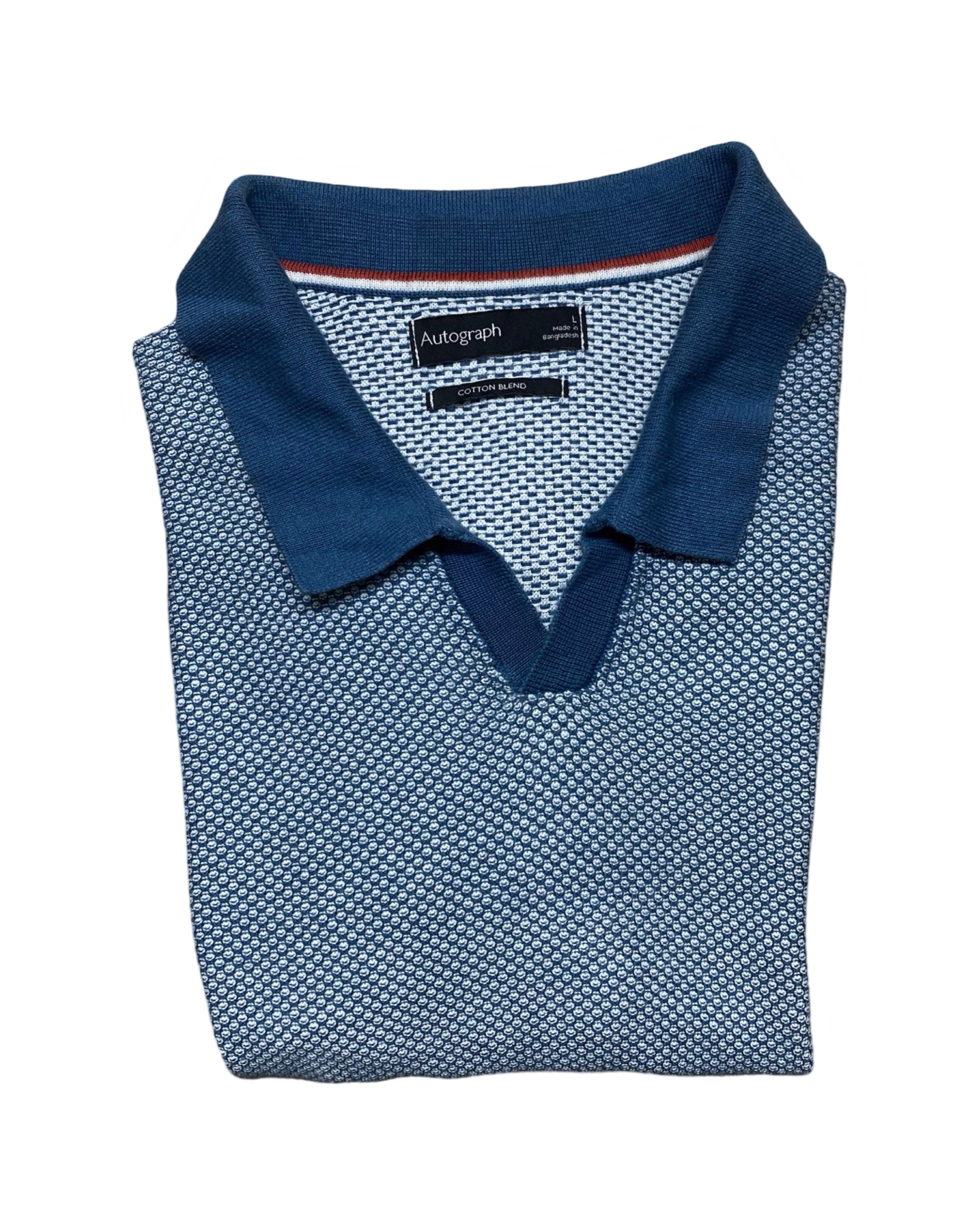 Autograph Blue Textured Polo Shirt | Medium | Chest 20”