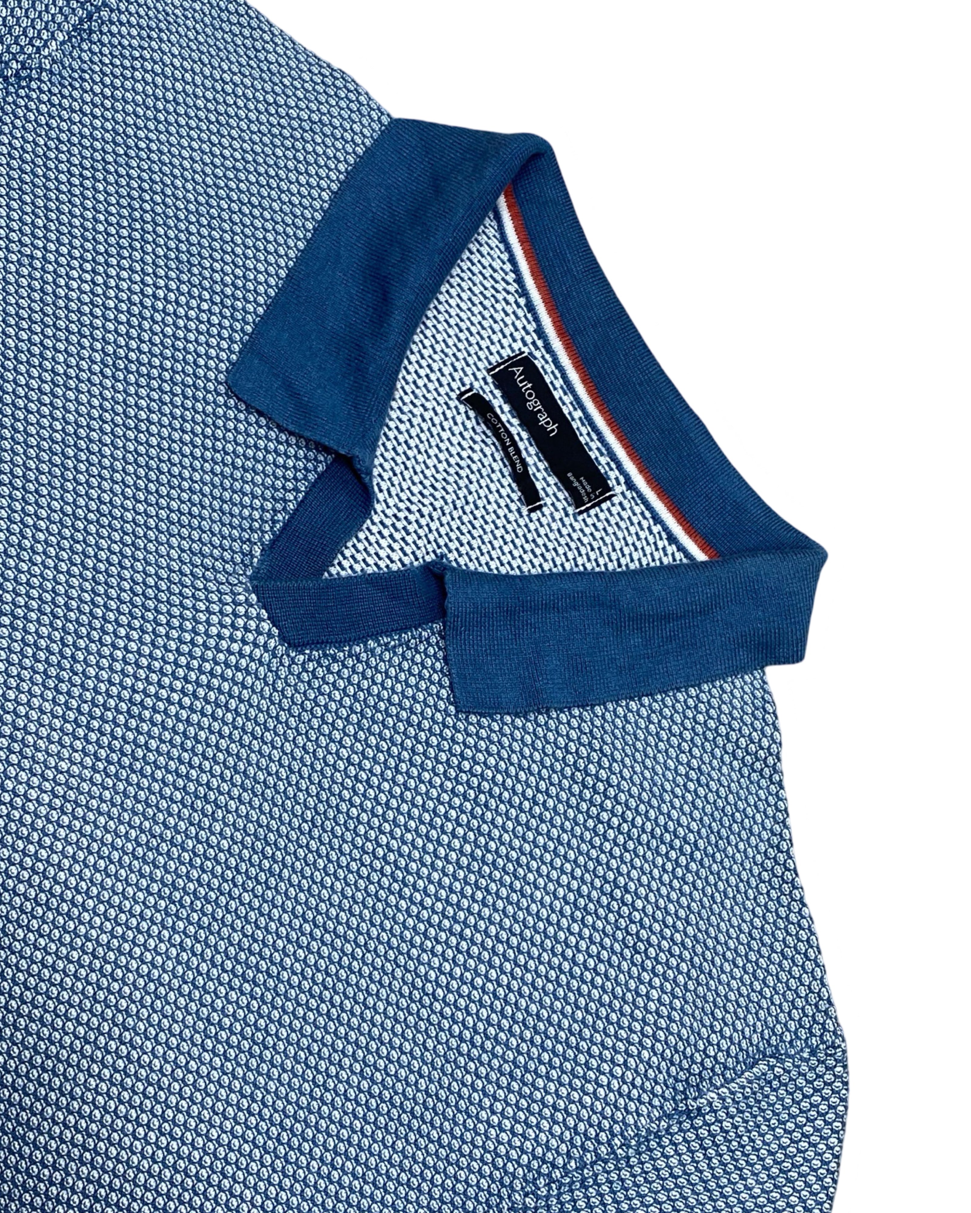 Autograph Blue Textured Polo Shirt | Medium | Chest 20”