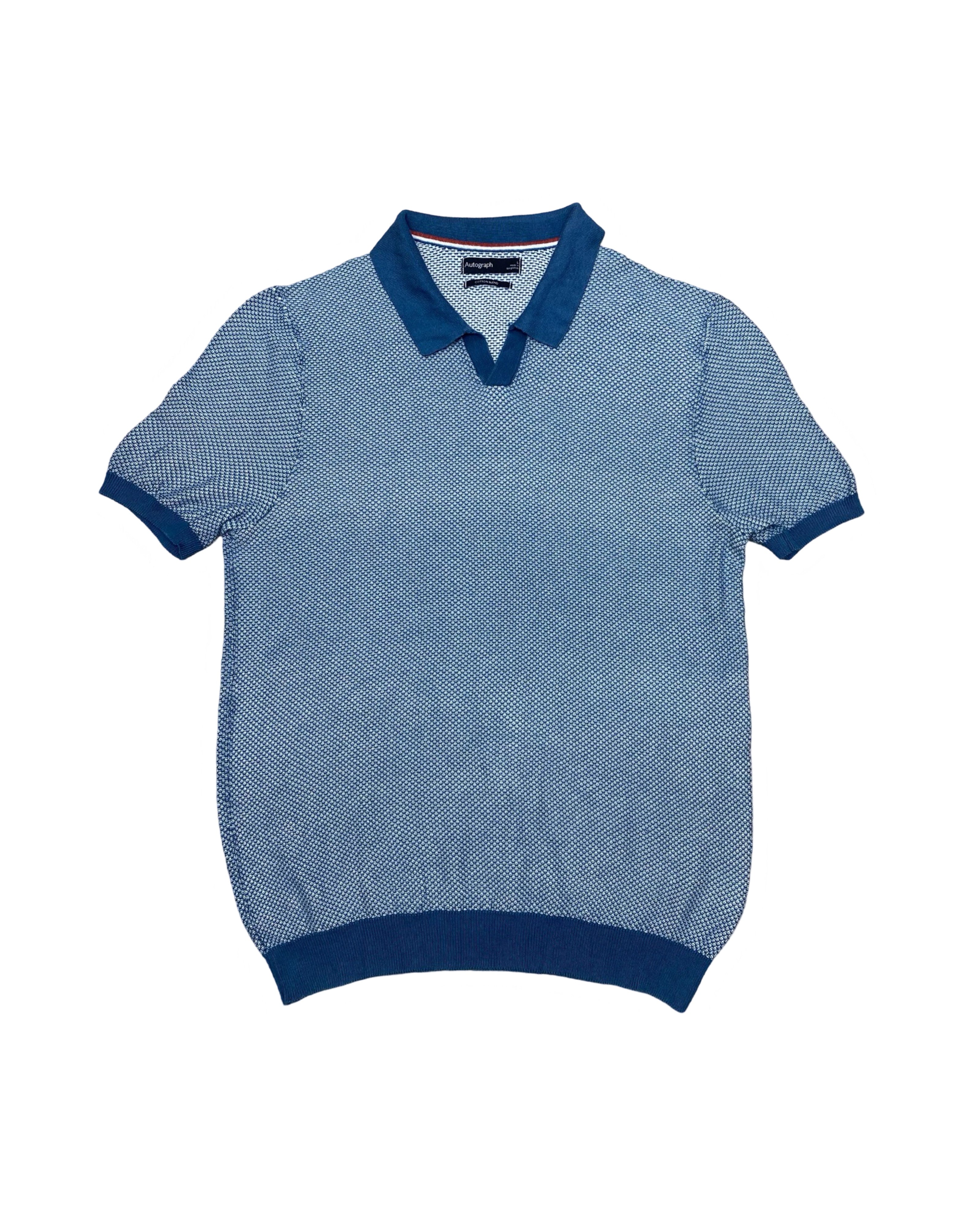 Autograph Blue Textured Polo Shirt | Medium | Chest 20”