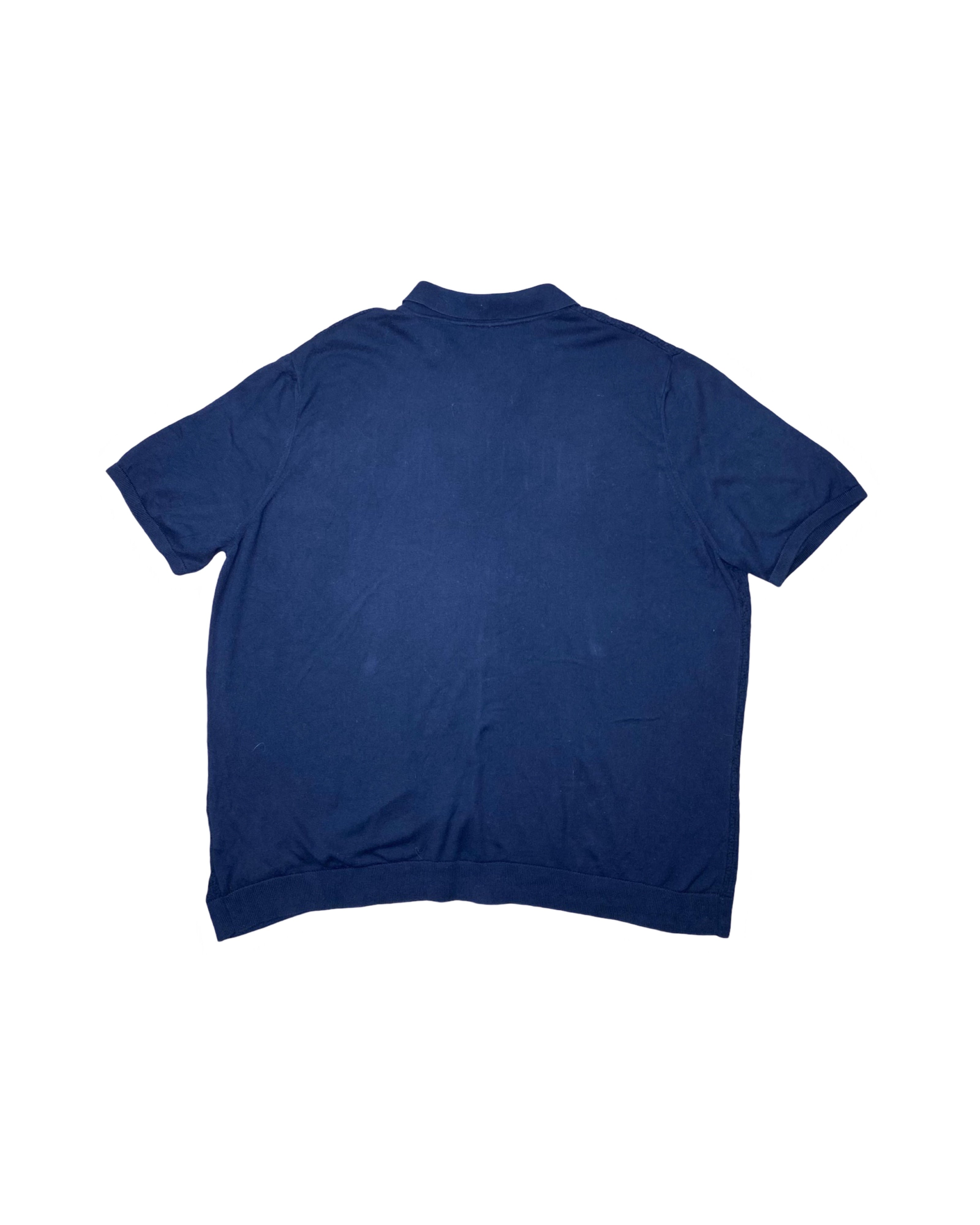 George Blue Textured Button-Up Knitted Polo | 3XL | Chest 28”
