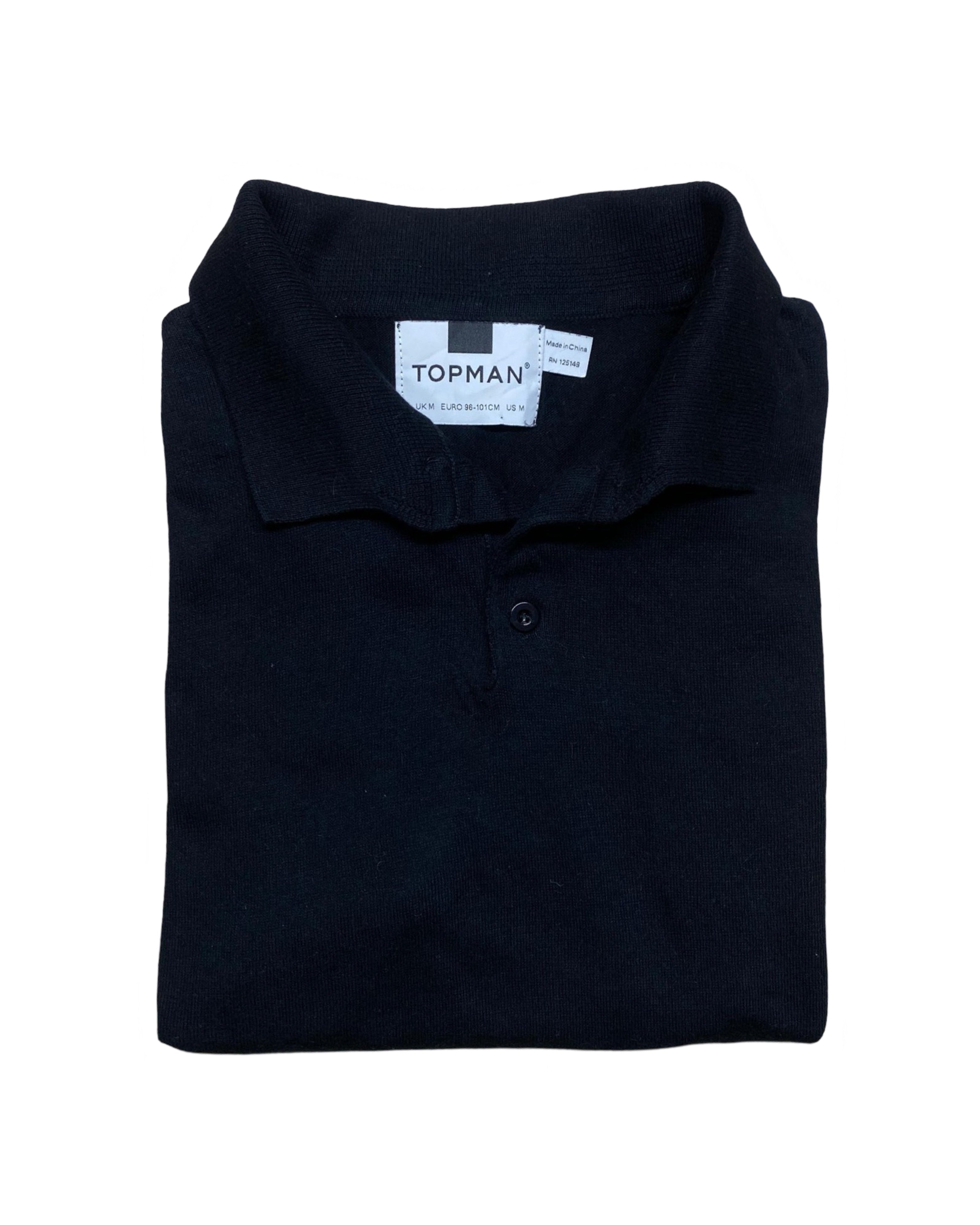Topman Black Knitted Polo Shirt | Small | Chest 16.5”