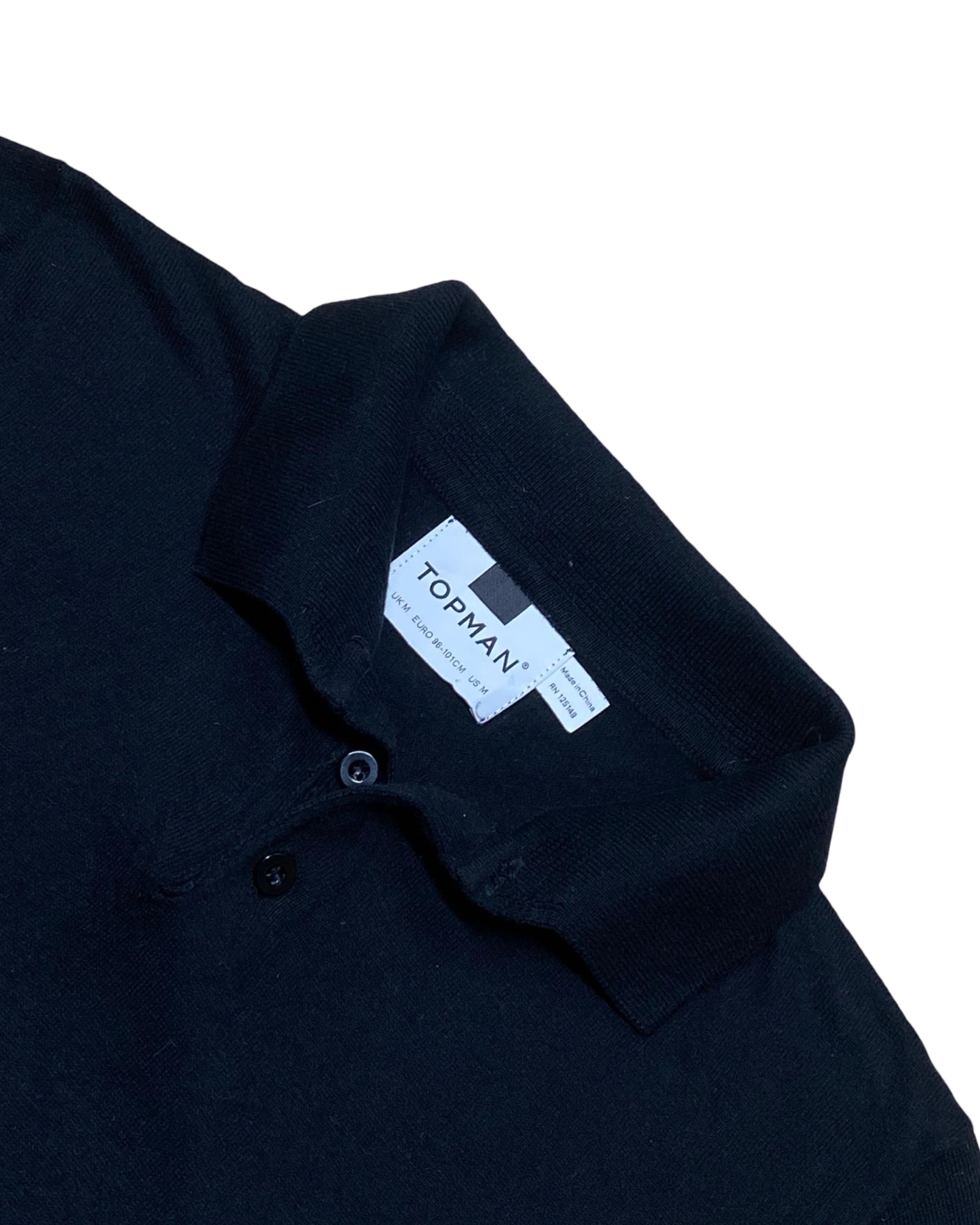 Topman Black Knitted Polo Shirt | Small | Chest 16.5”