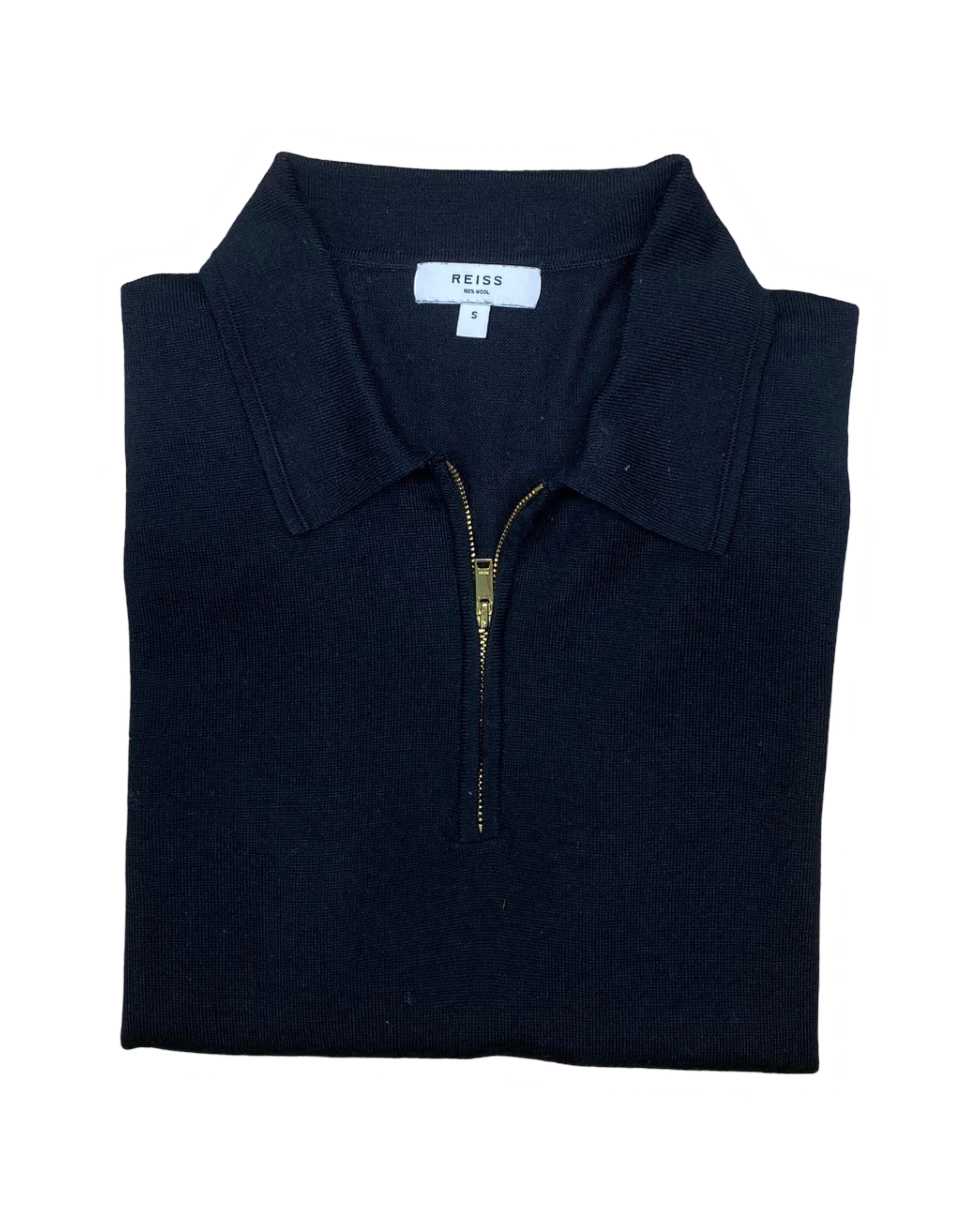 REISS Black Zip Polo Shirt | Small | Chest 18”