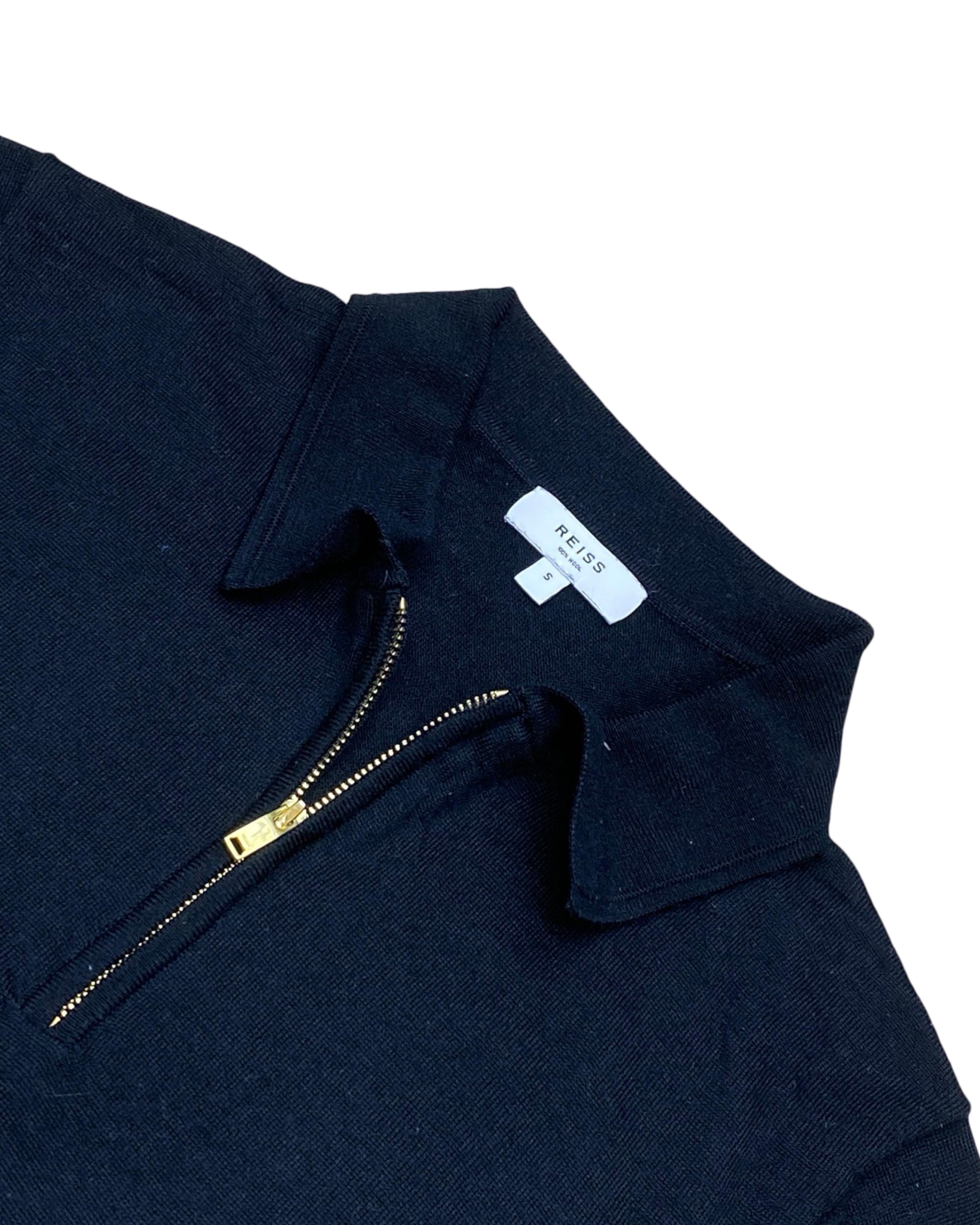 REISS Black Zip Polo Shirt | Small | Chest 18”