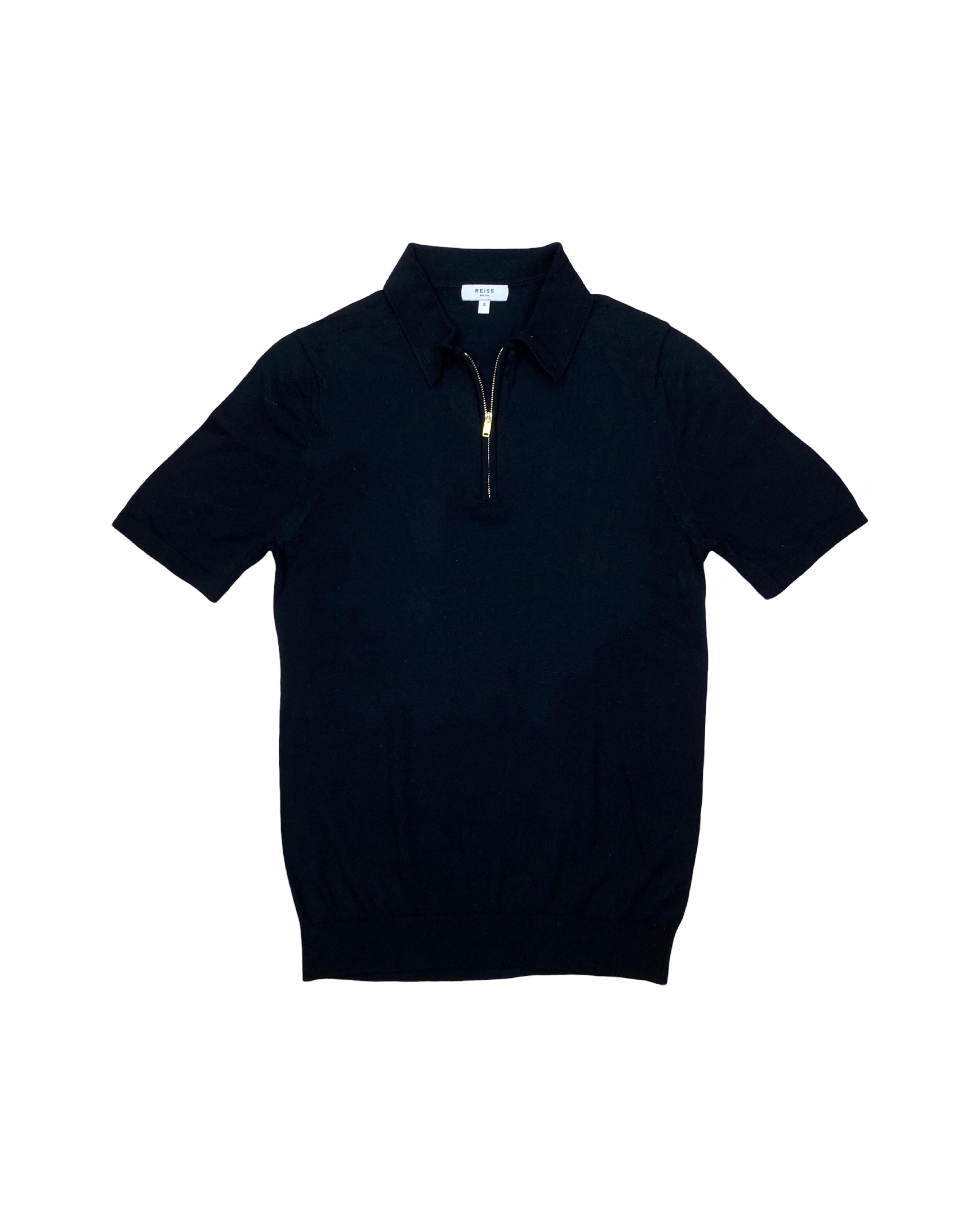 REISS Black Zip Polo Shirt | Small | Chest 18”