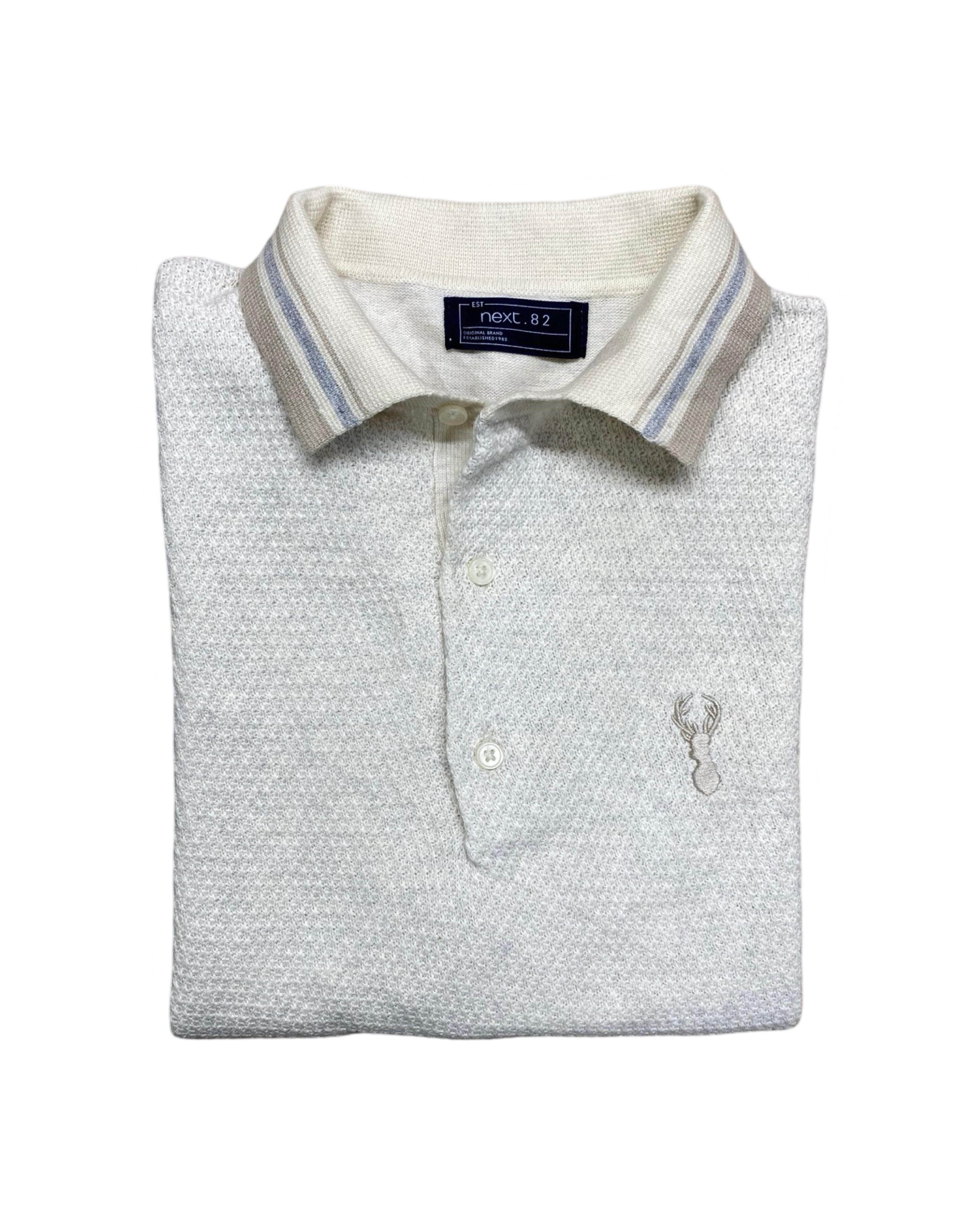 Next Light Heather Grey Textured Knitted Polo Shirt | Small | Chest 19”