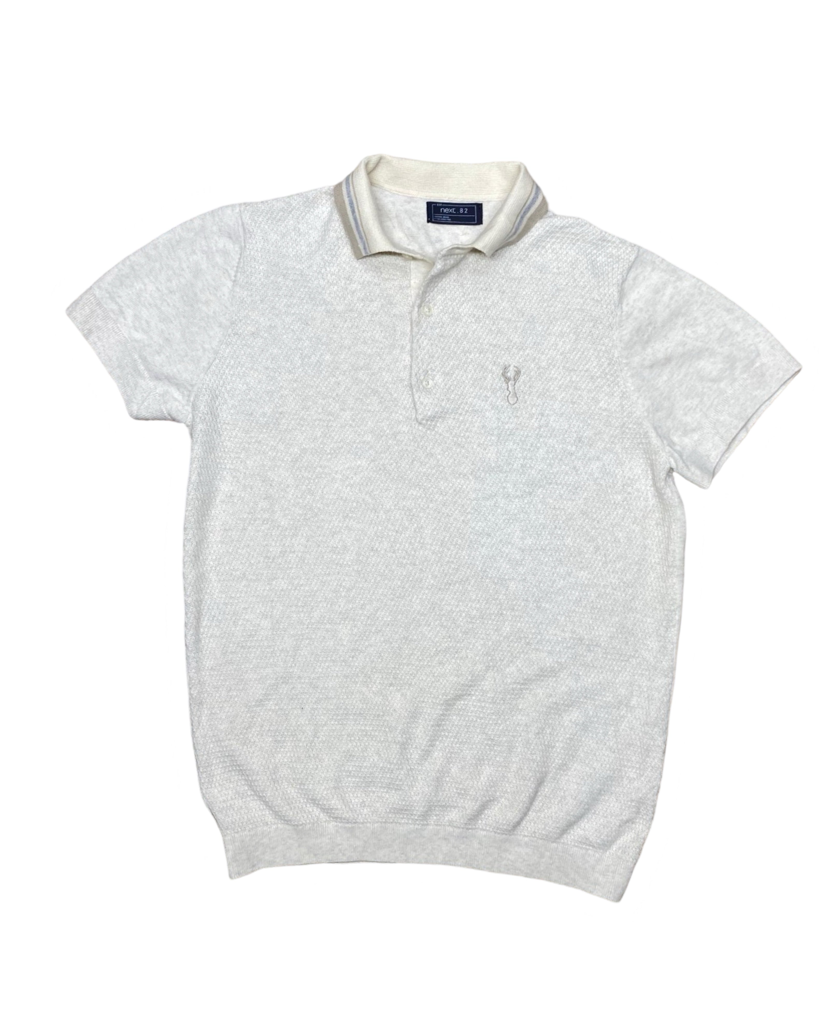 Next Light Heather Grey Textured Knitted Polo Shirt | Small | Chest 19”