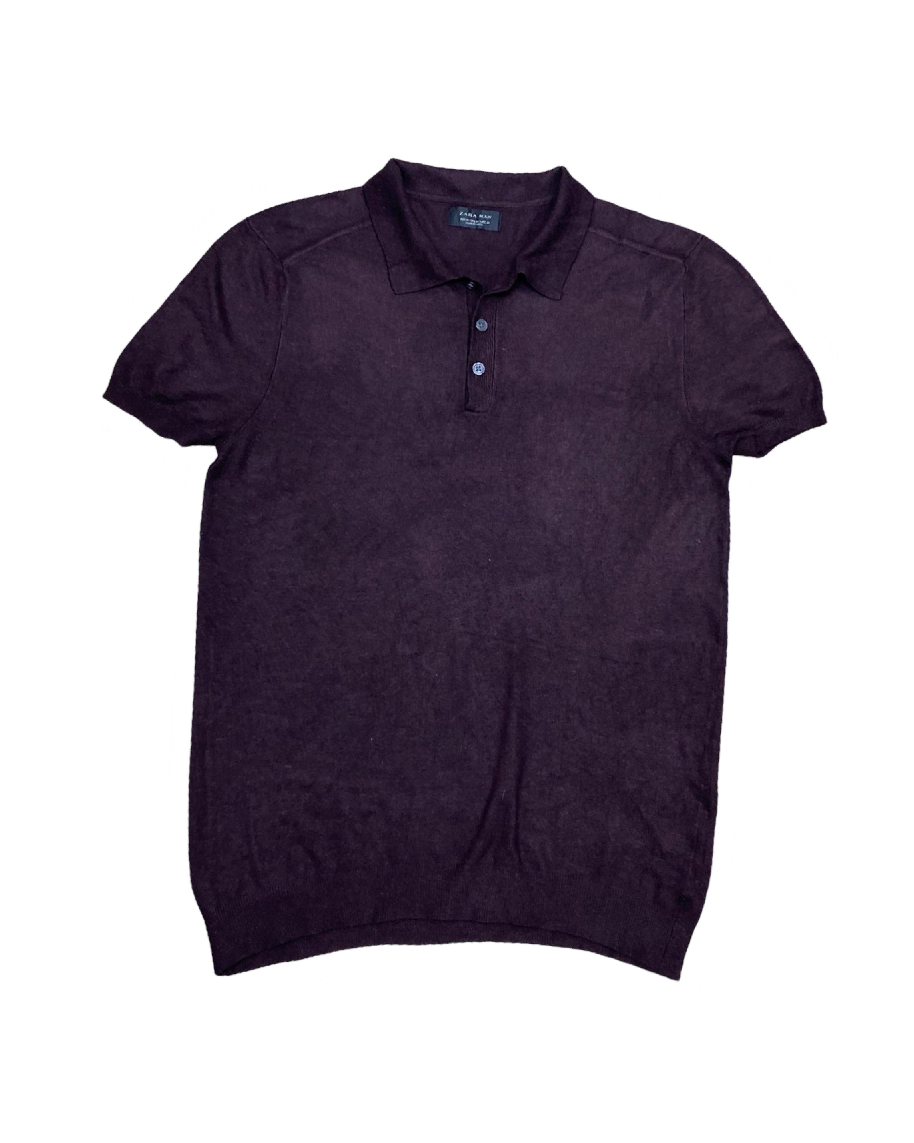 Zara Man Plum Knit Polo Shirt | Small | Chest 18.5”