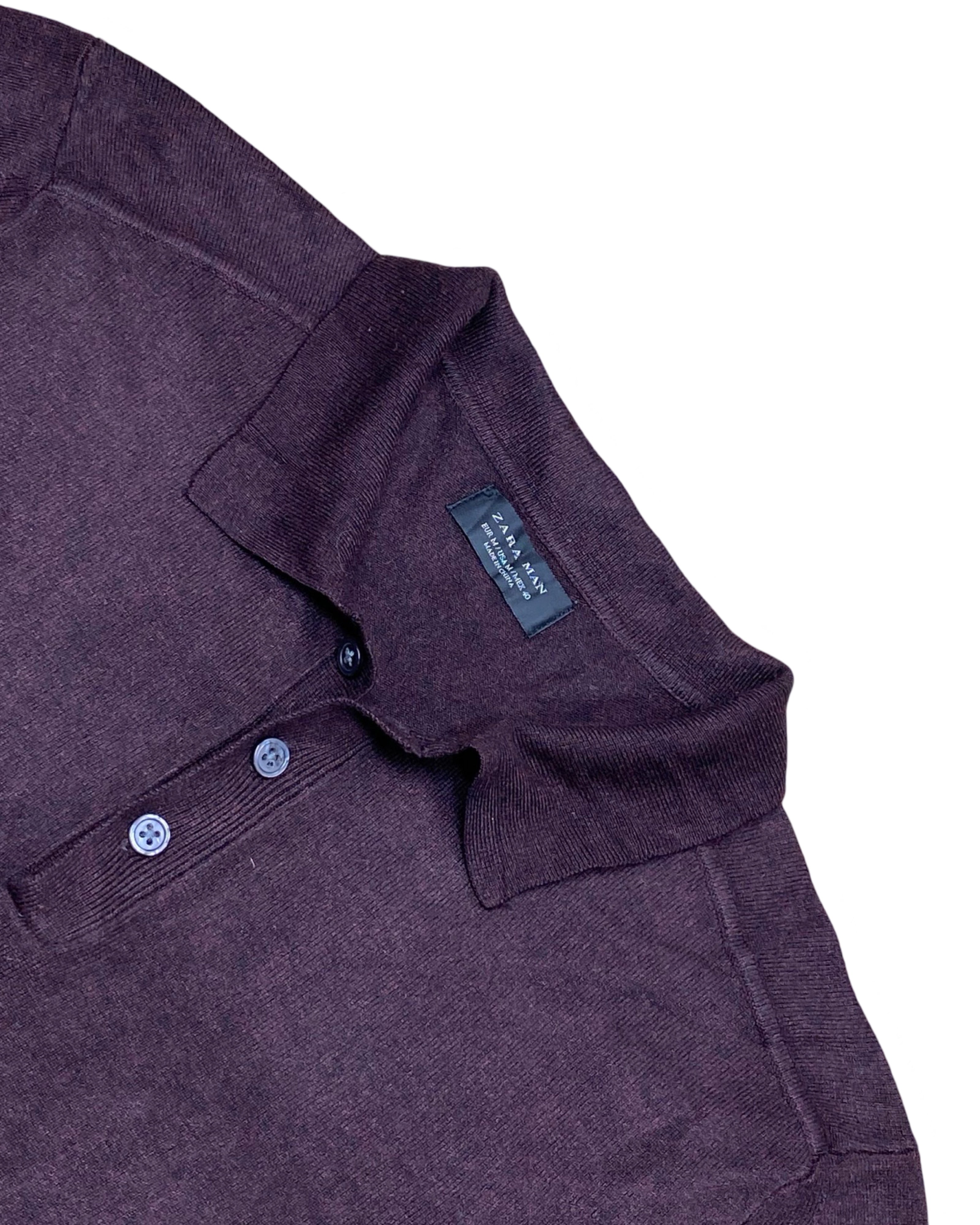 Zara Man Plum Knit Polo Shirt | Small | Chest 18.5”