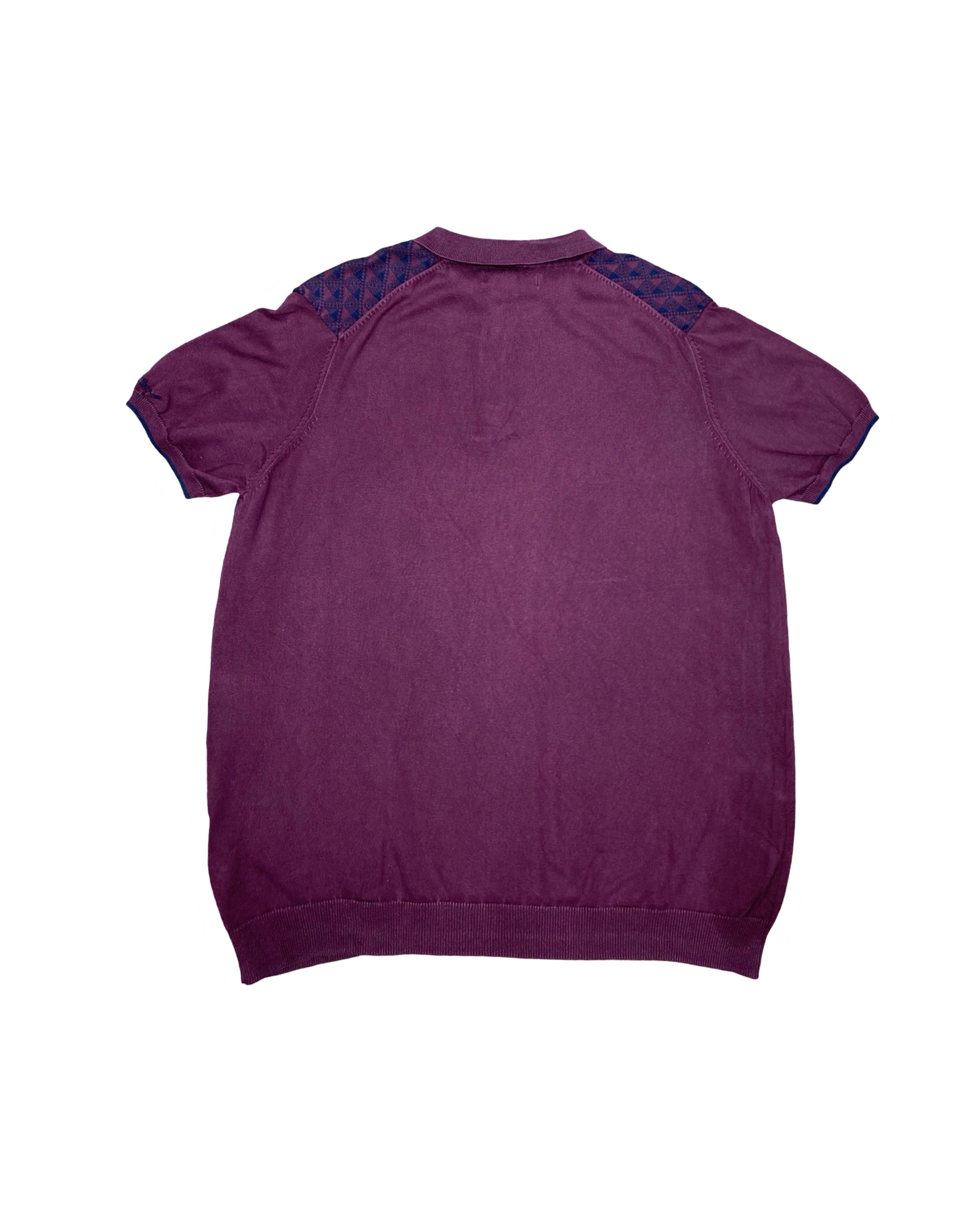 Ben Sherman Burgundy Geo Knit Polo Shirt | Large | Chest 24”