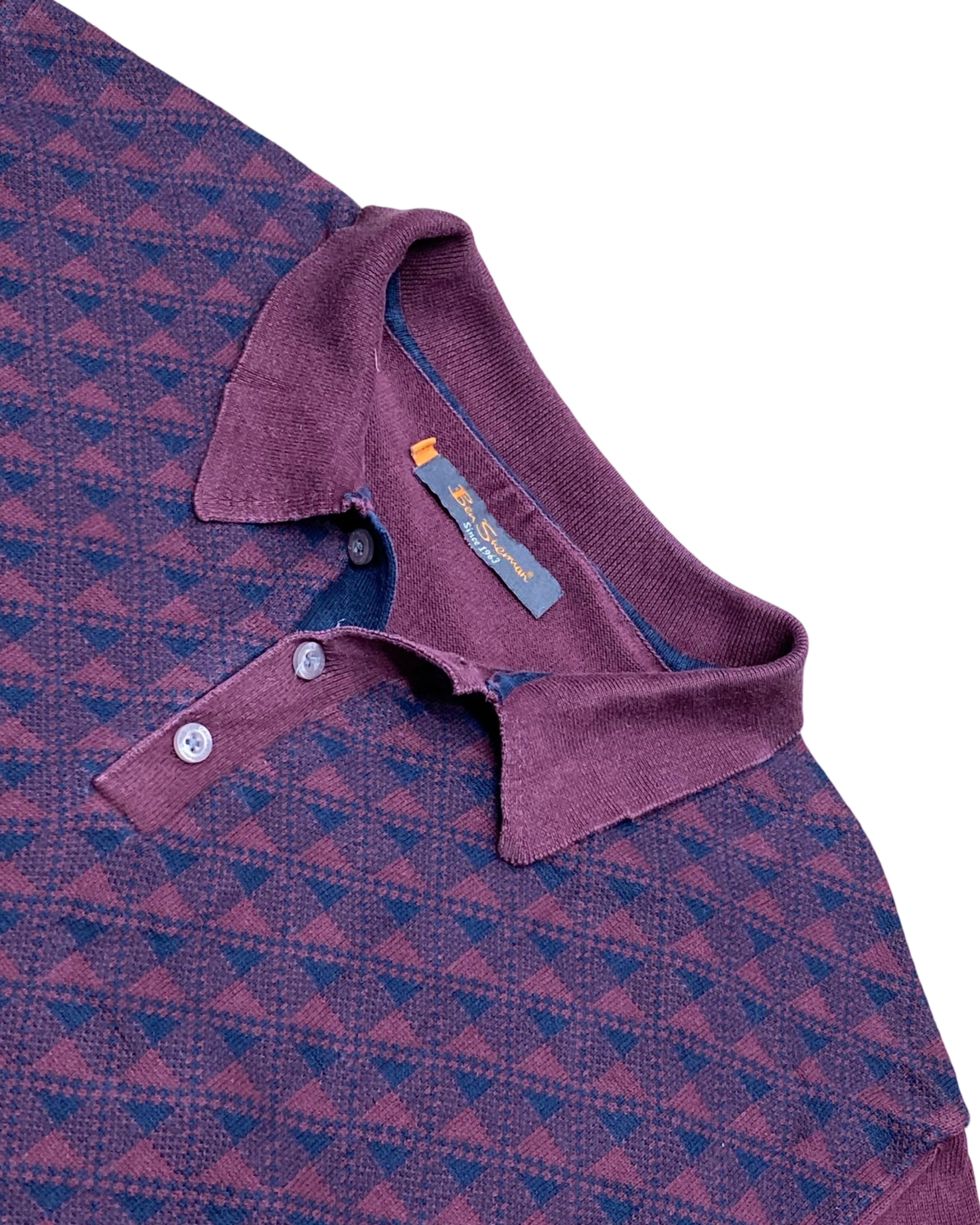 Ben Sherman Burgundy Geo Knit Polo Shirt | Large | Chest 24”
