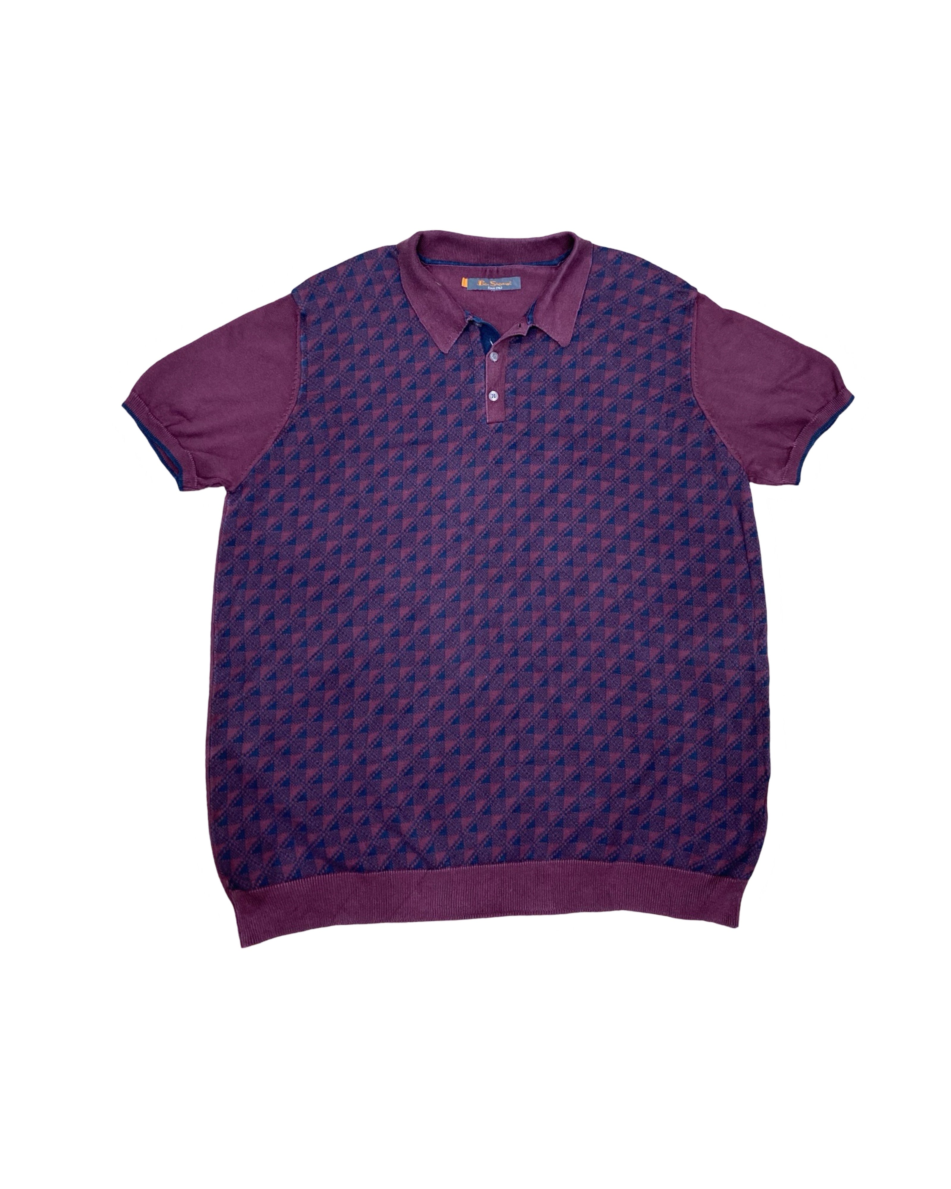 Ben Sherman Burgundy Geo Knit Polo Shirt | Large | Chest 24”