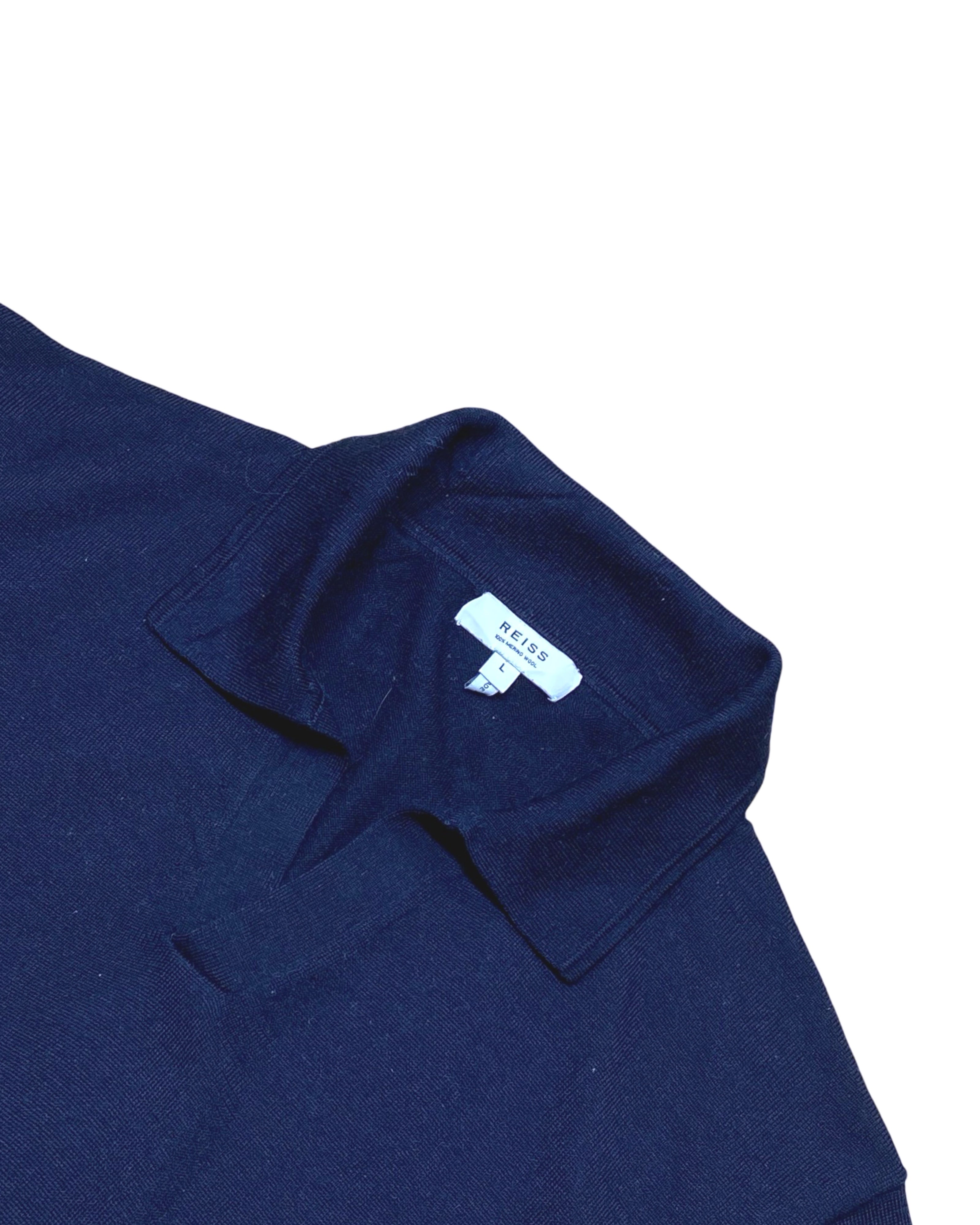 Reiss Navy Blue Knitted Polo Shirt | Small | Chest 19”