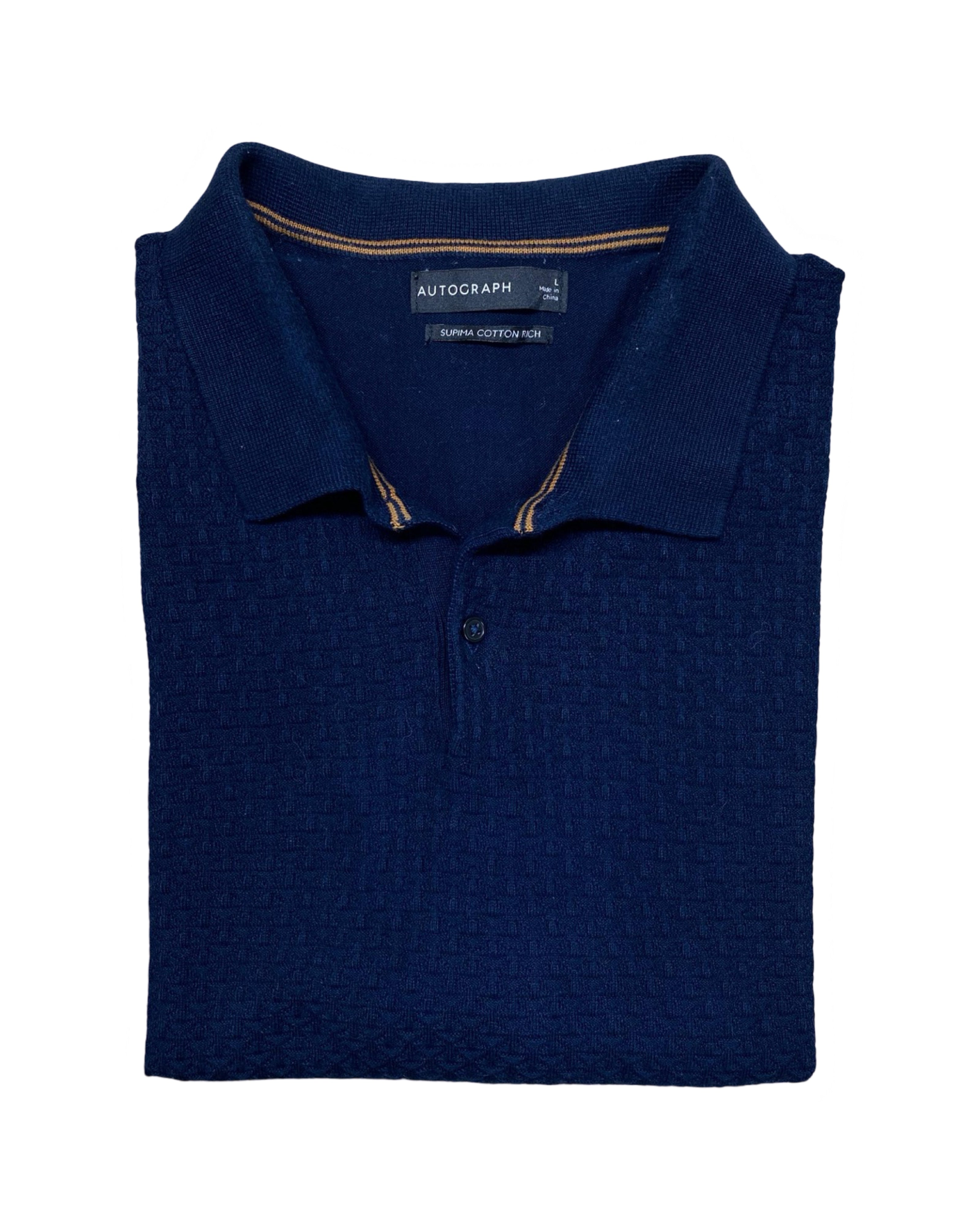 Autograph Navy Textured Polo Shirt | Medium | Chest 21.5”