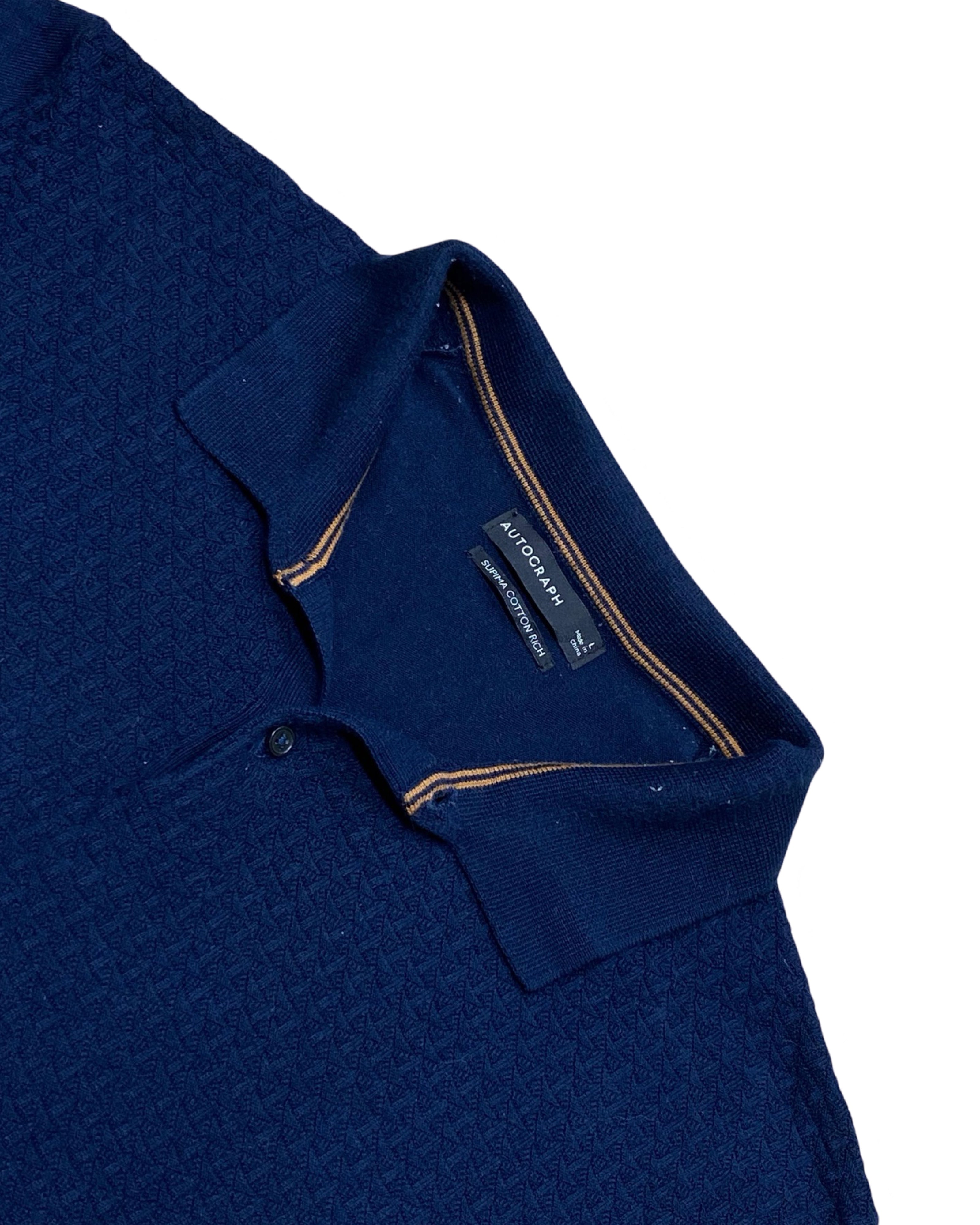 Autograph Navy Textured Polo Shirt | Medium | Chest 21.5”