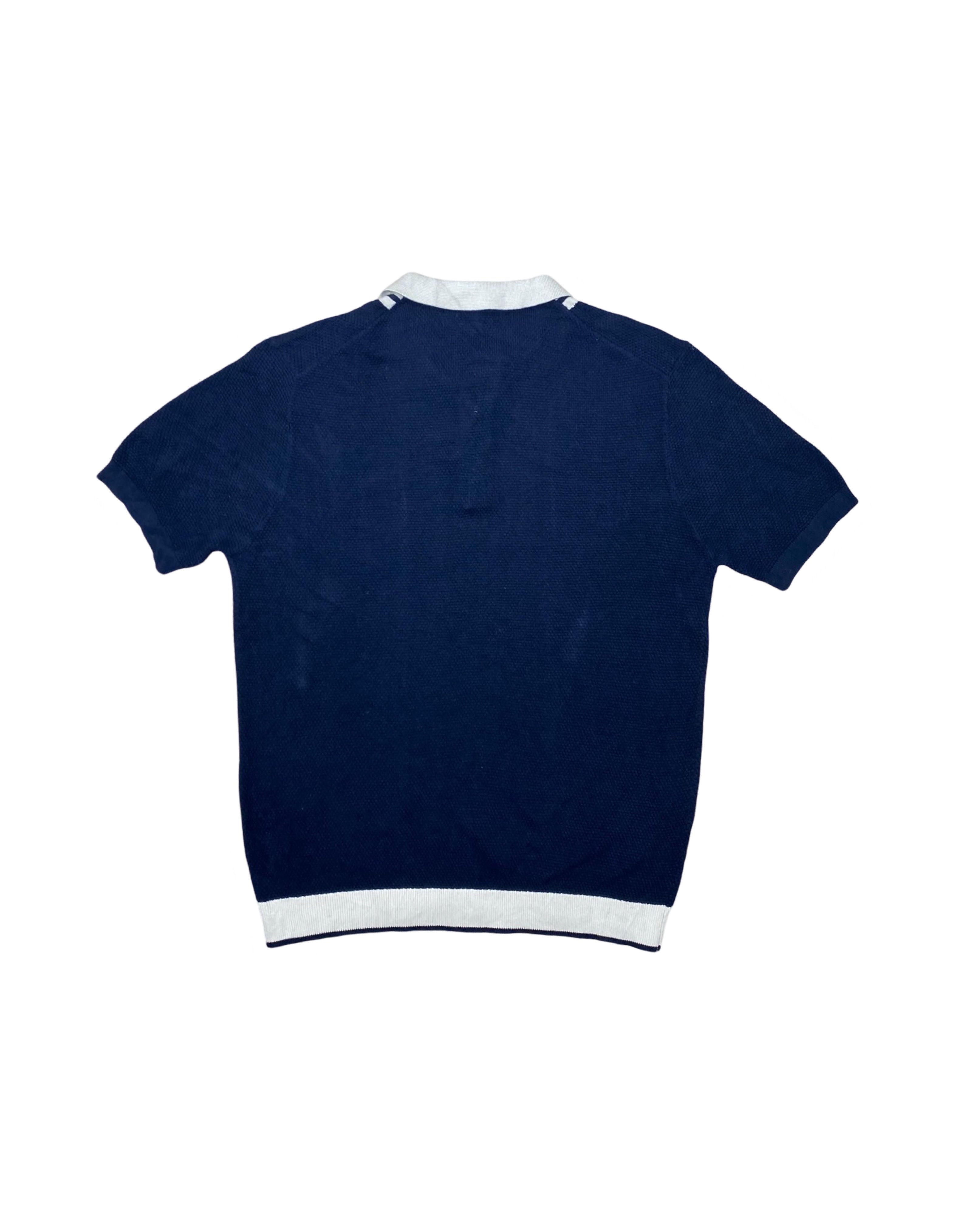 TU Man Blue & White Panel Zip Polo Shirt | Medium | Chest 22”