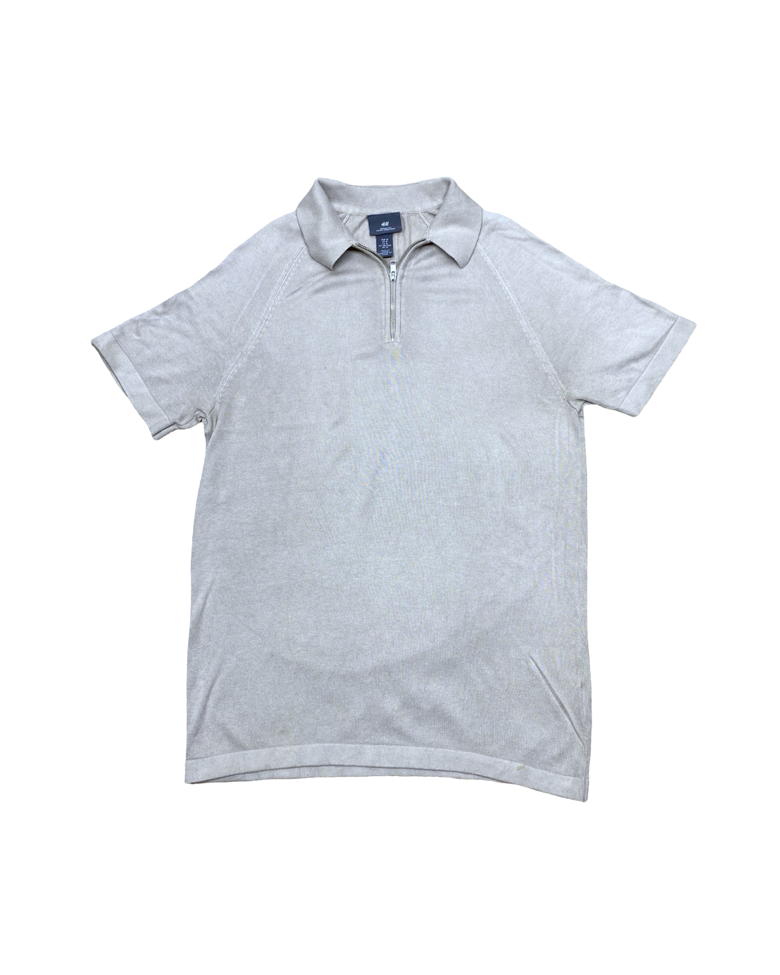 H&M Light Grey Zip Polo Shirt | Medium | Chest 20”