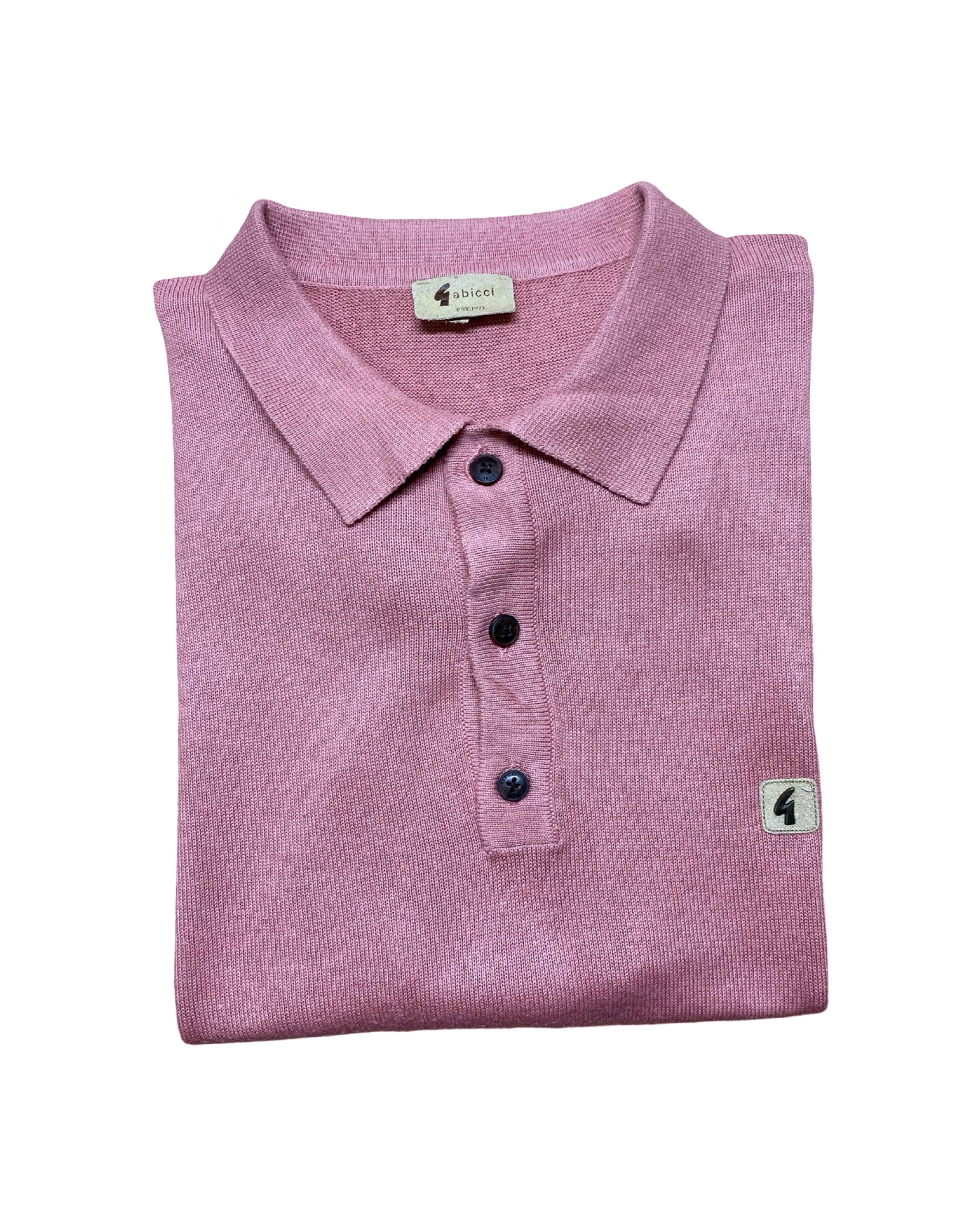 Abicci Pink Knitted Polo Shirt with Ribbed Hem | XL | Chest 24.5”