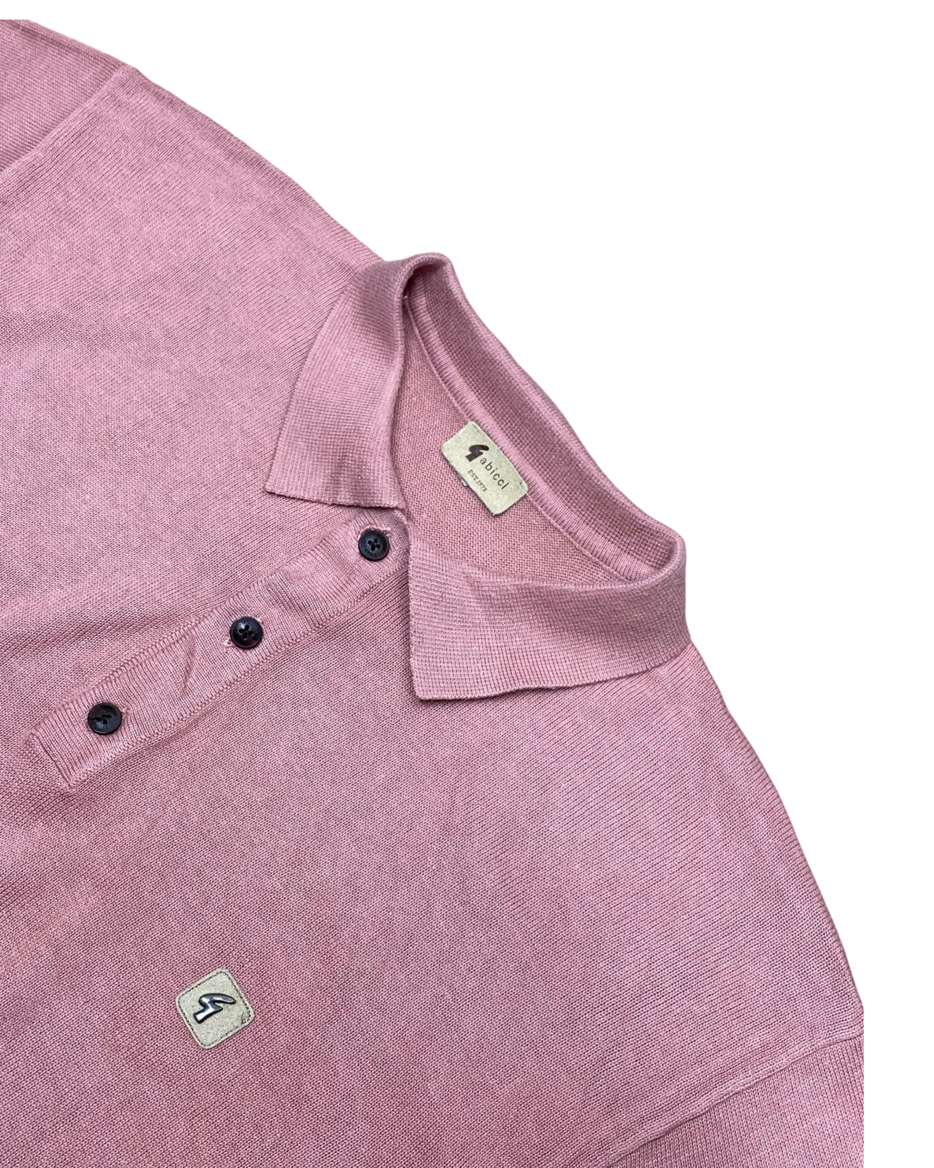 Abicci Pink Knitted Polo Shirt with Ribbed Hem | XL | Chest 24.5”