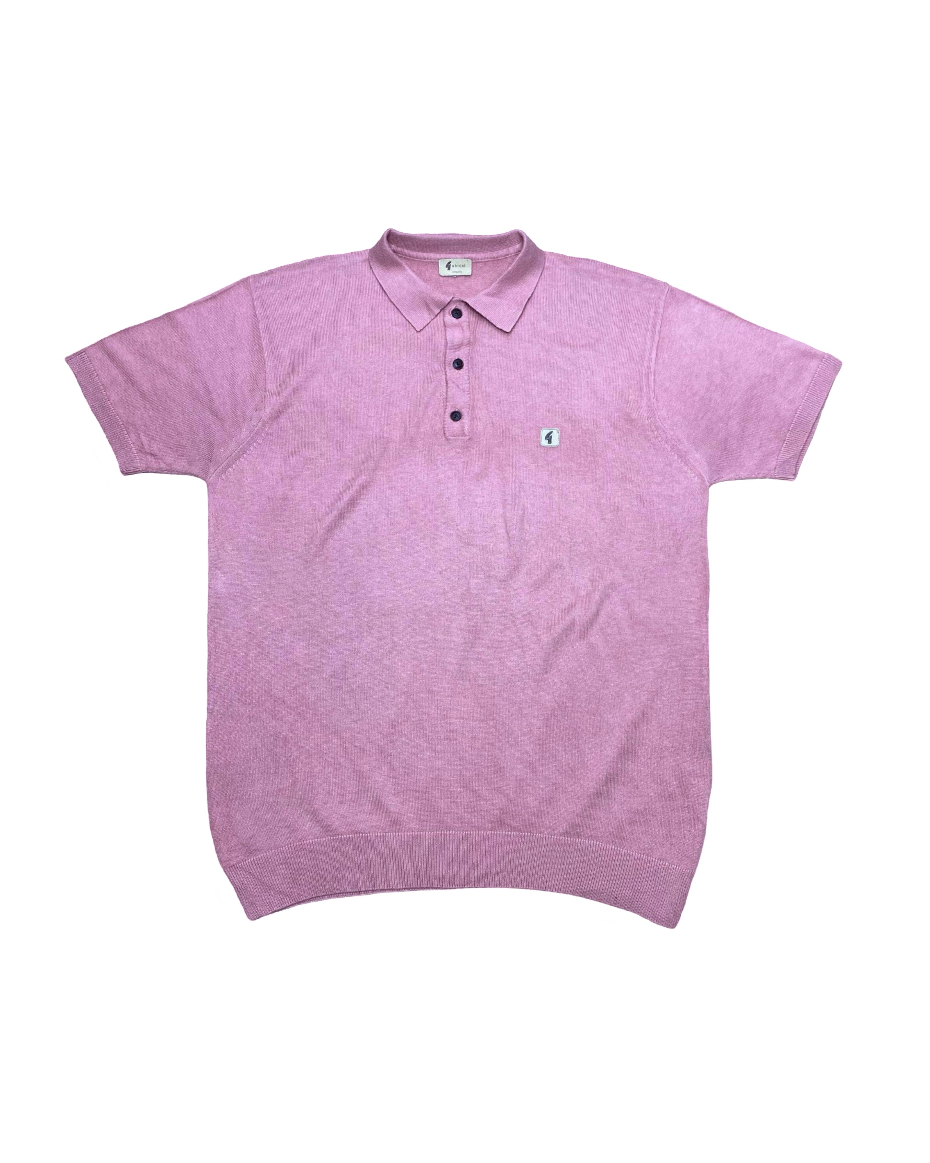 Abicci Pink Knitted Polo Shirt with Ribbed Hem | XL | Chest 24.5”