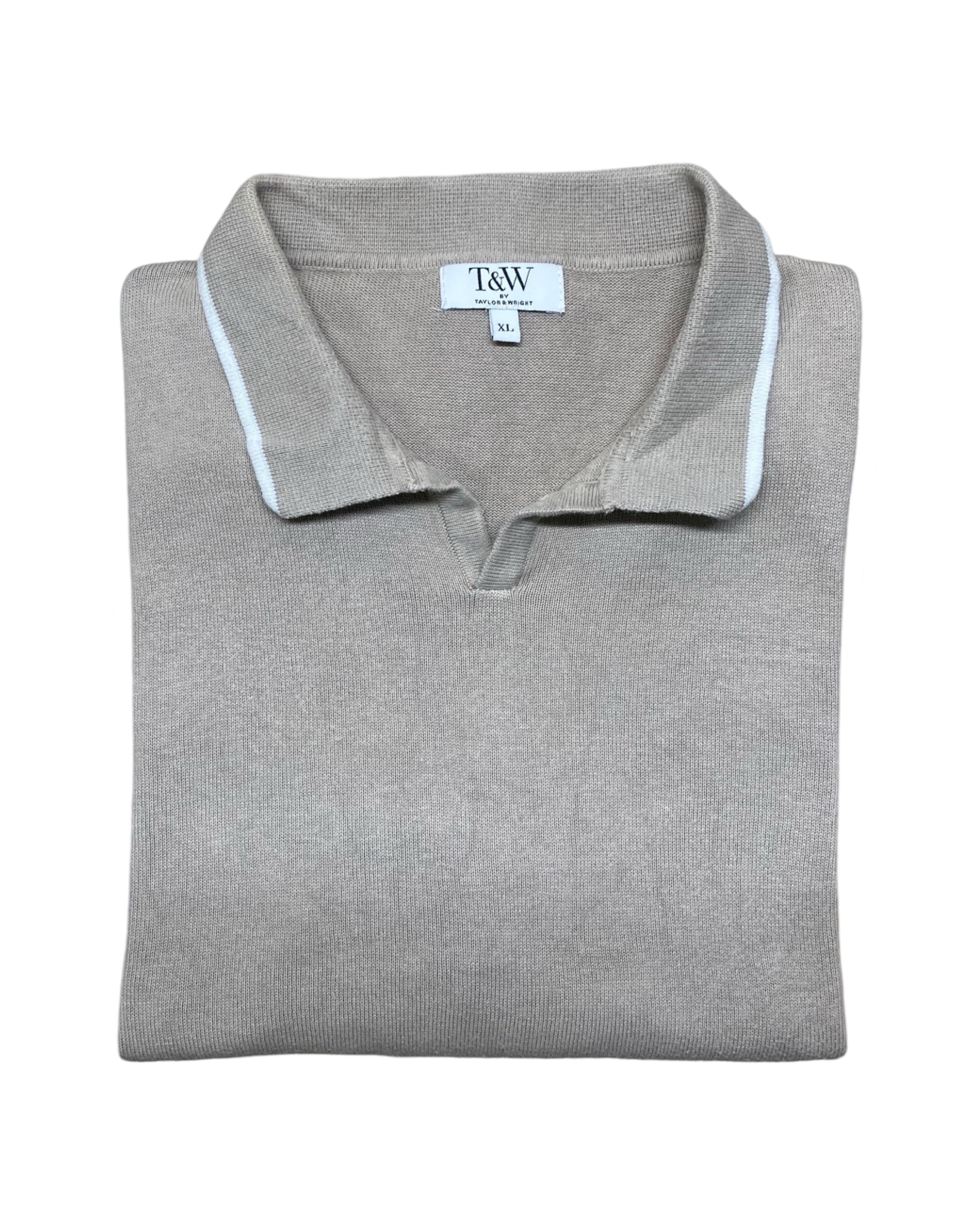 T&W Taupe Knit Polo Shirt | XL | Chest 23.5”