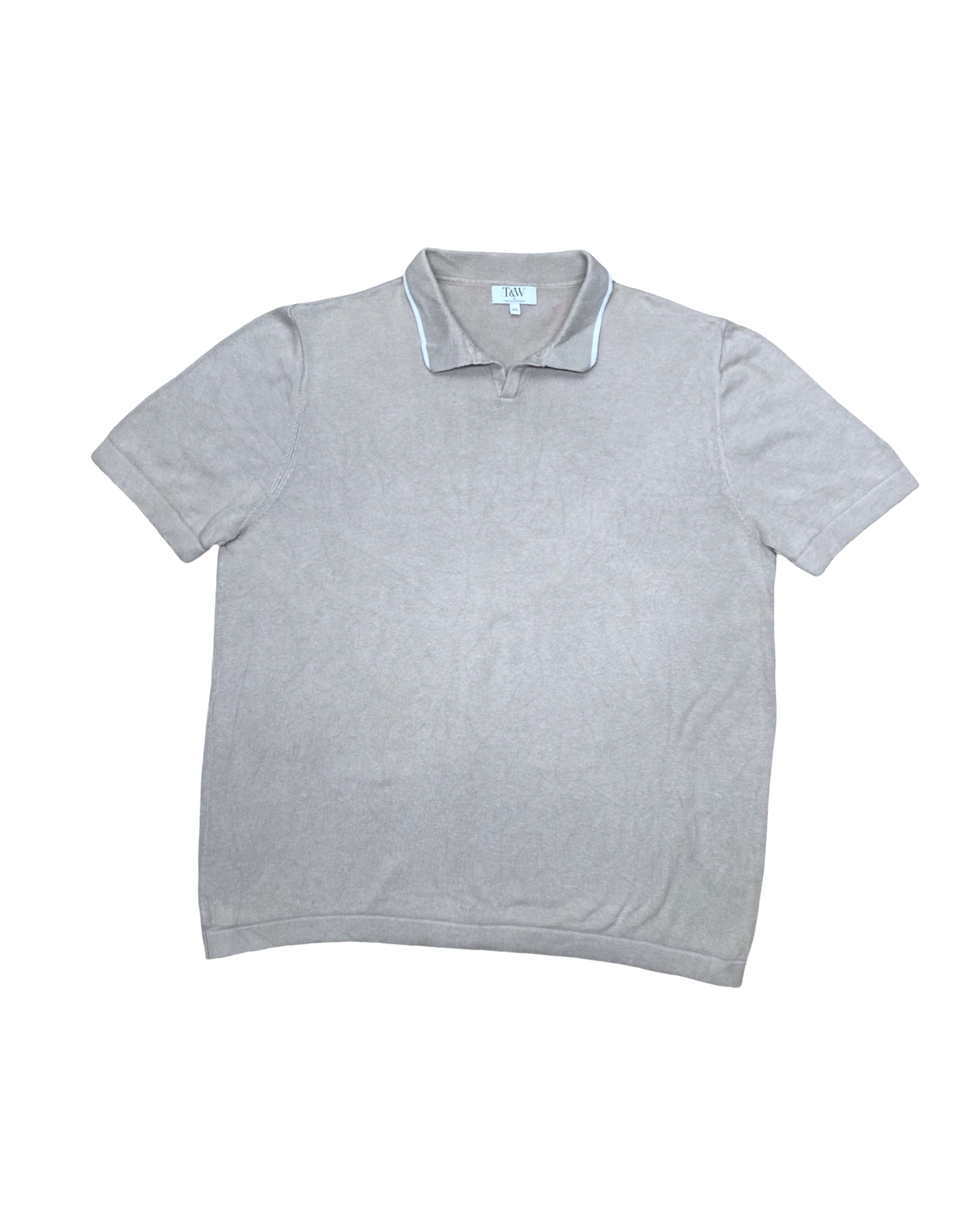 T&W Taupe Knit Polo Shirt | XL | Chest 23.5”