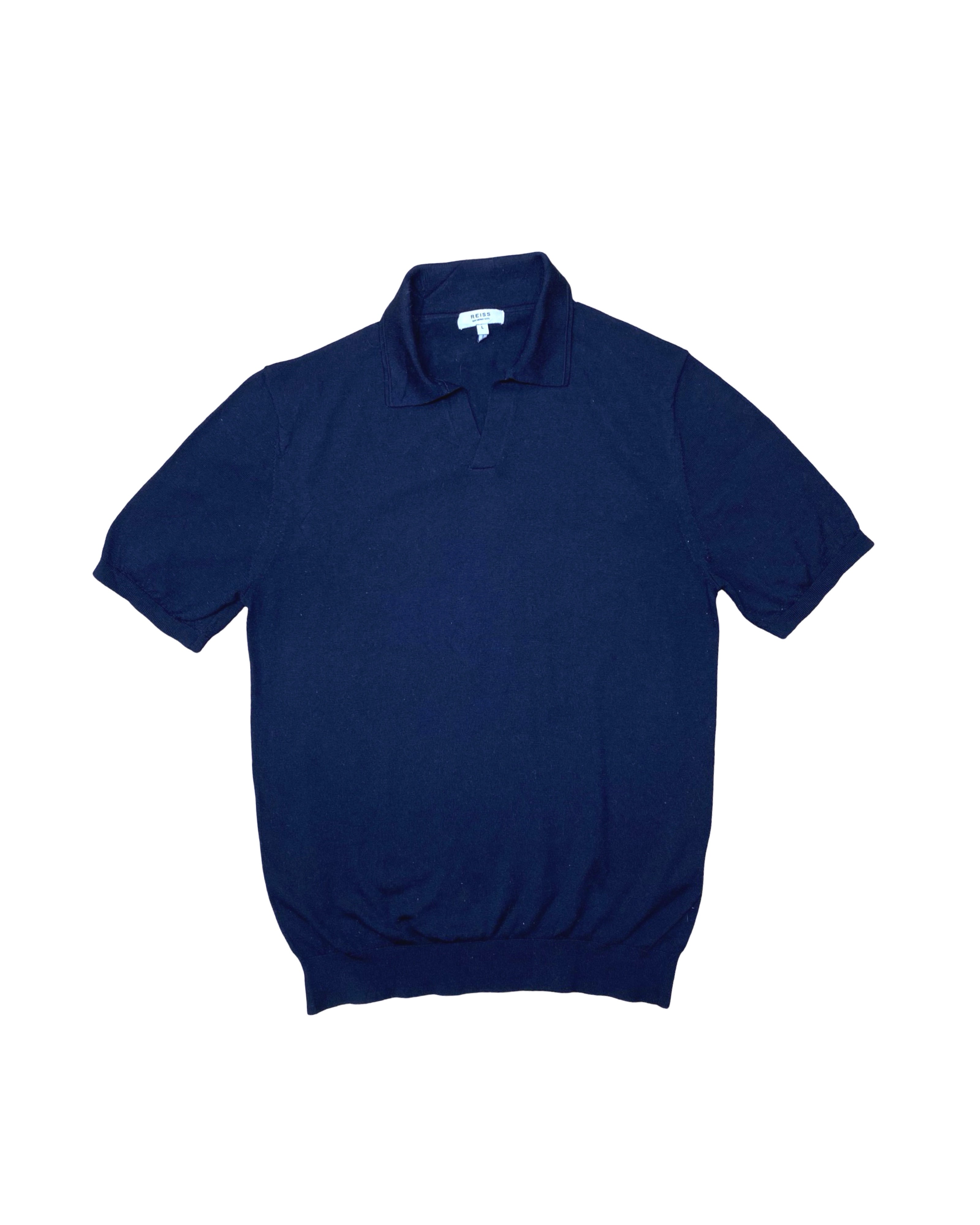 Reiss Navy Blue Knitted Polo Shirt | Small | Chest 19”