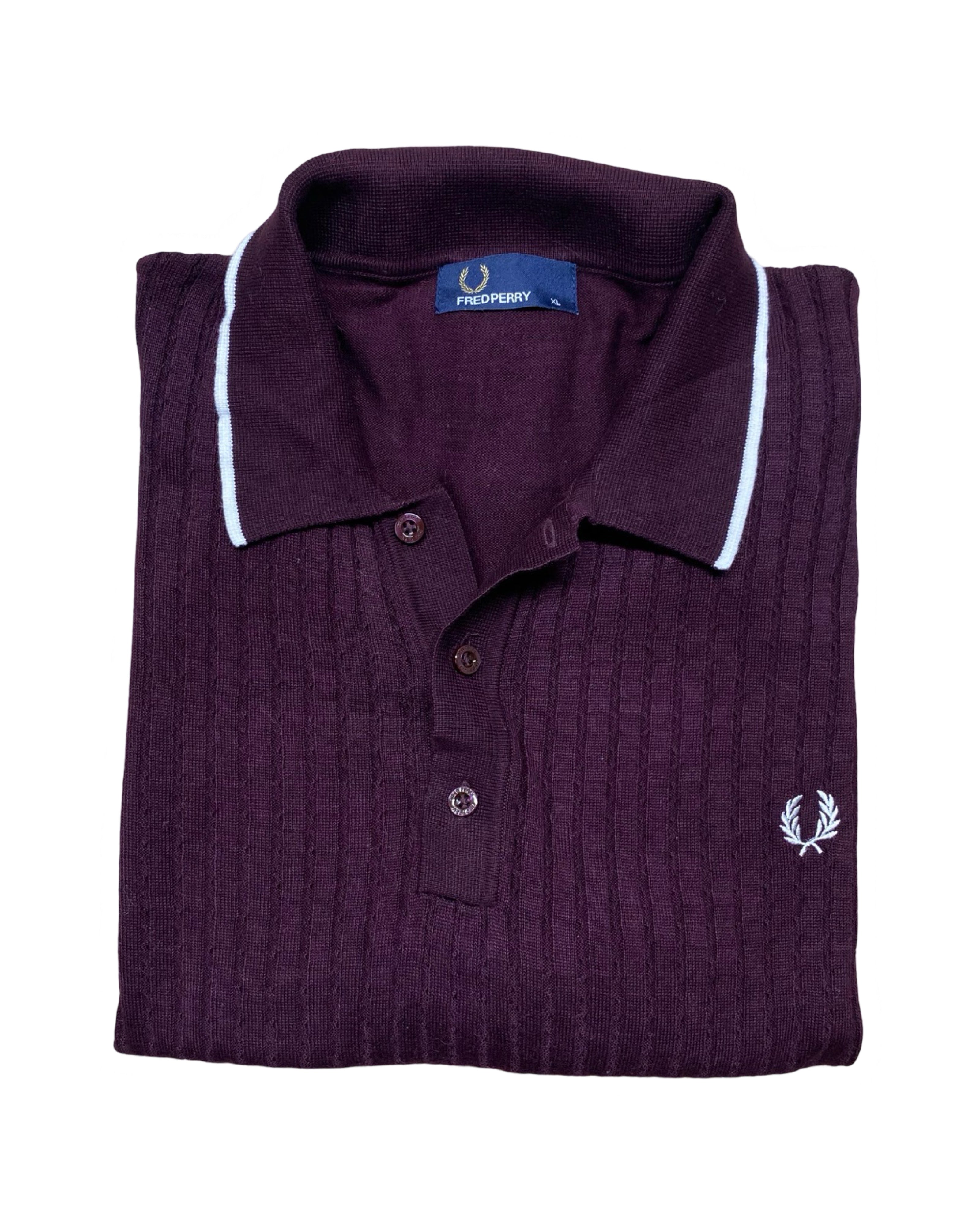 Fred Perry Maroon Ribbed Knit Polo Shirt | XL | Chest 23.5”