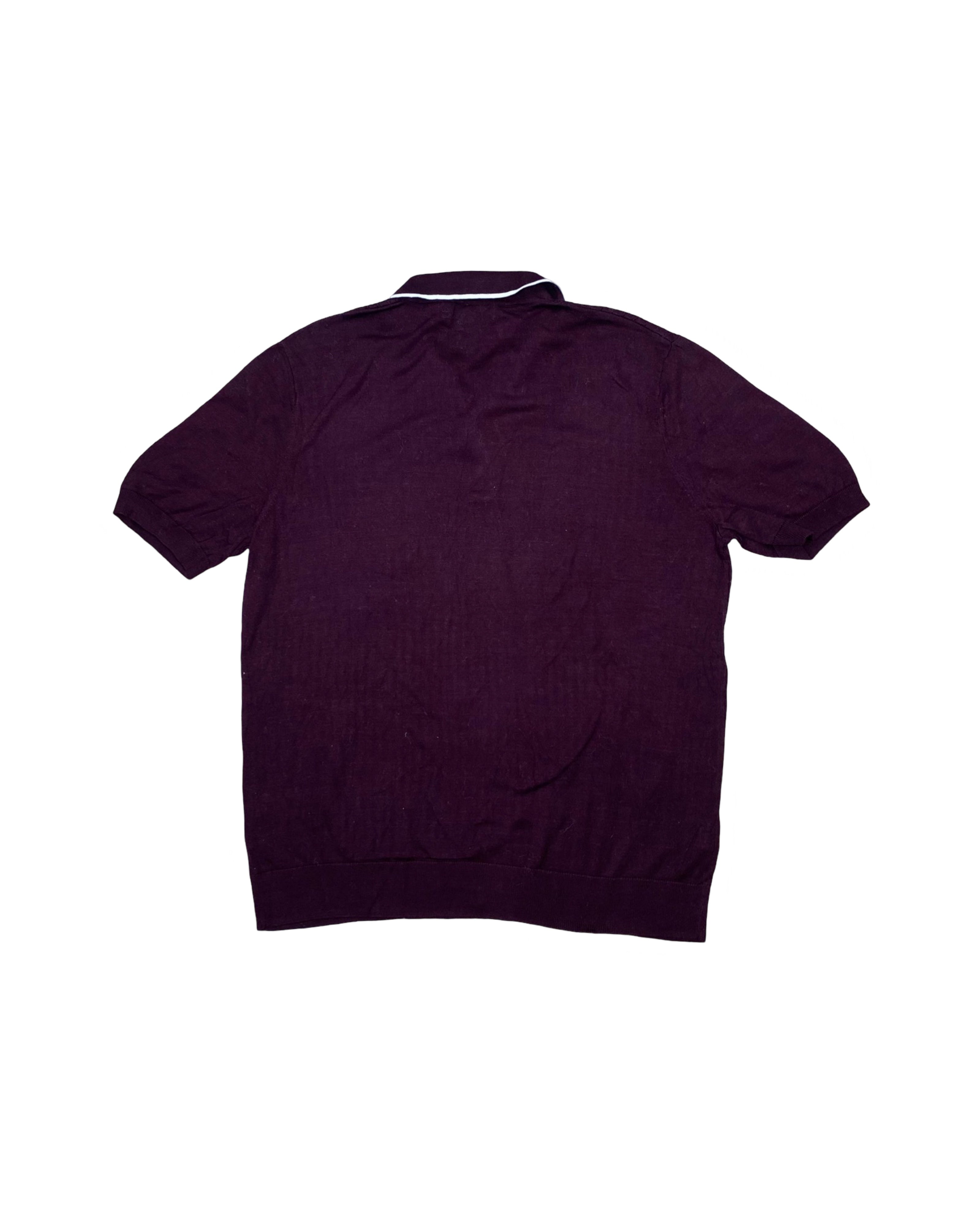 Fred Perry Maroon Ribbed Knit Polo Shirt | XL | Chest 23.5”