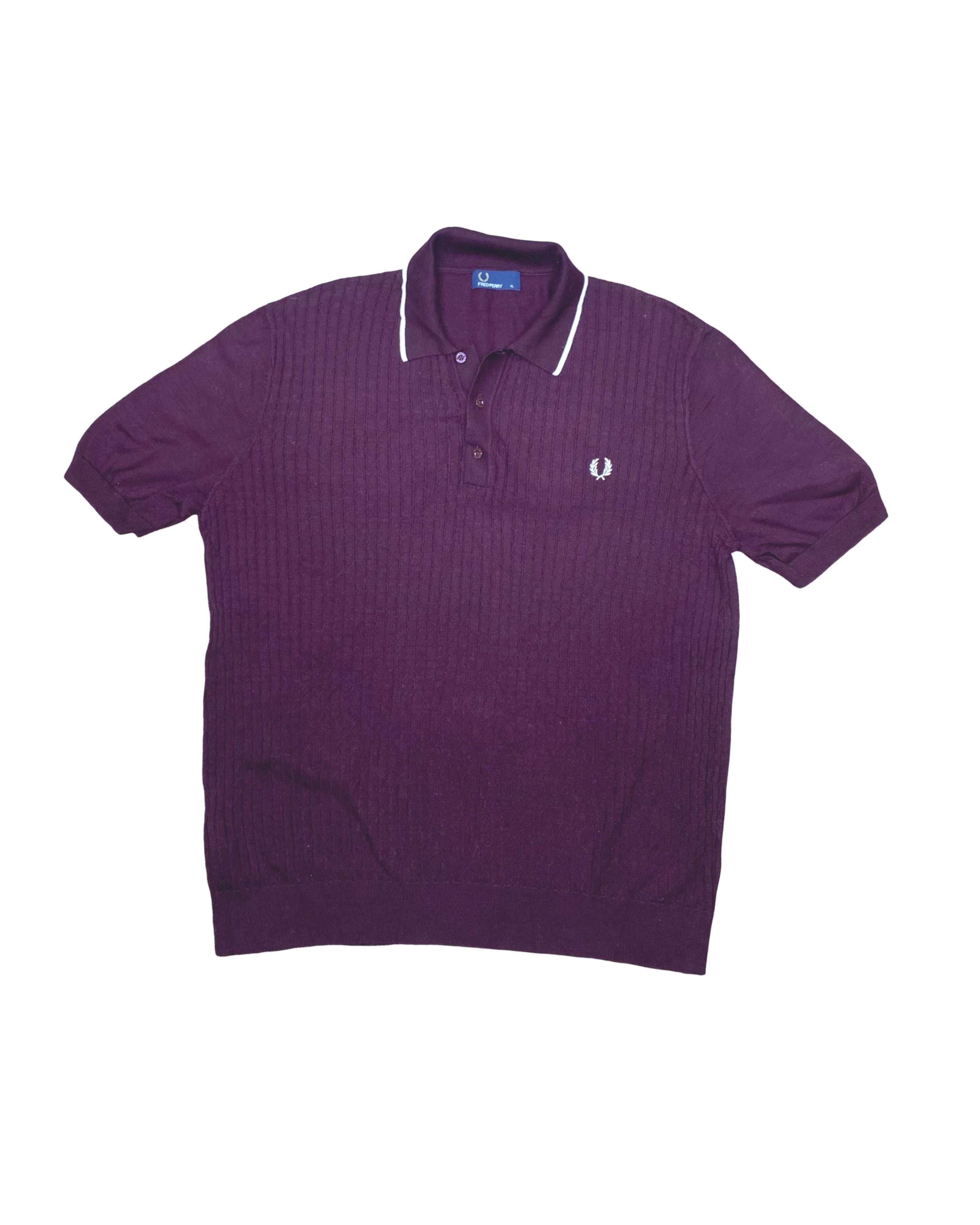 Fred Perry Maroon Ribbed Knit Polo Shirt | XL | Chest 23.5”
