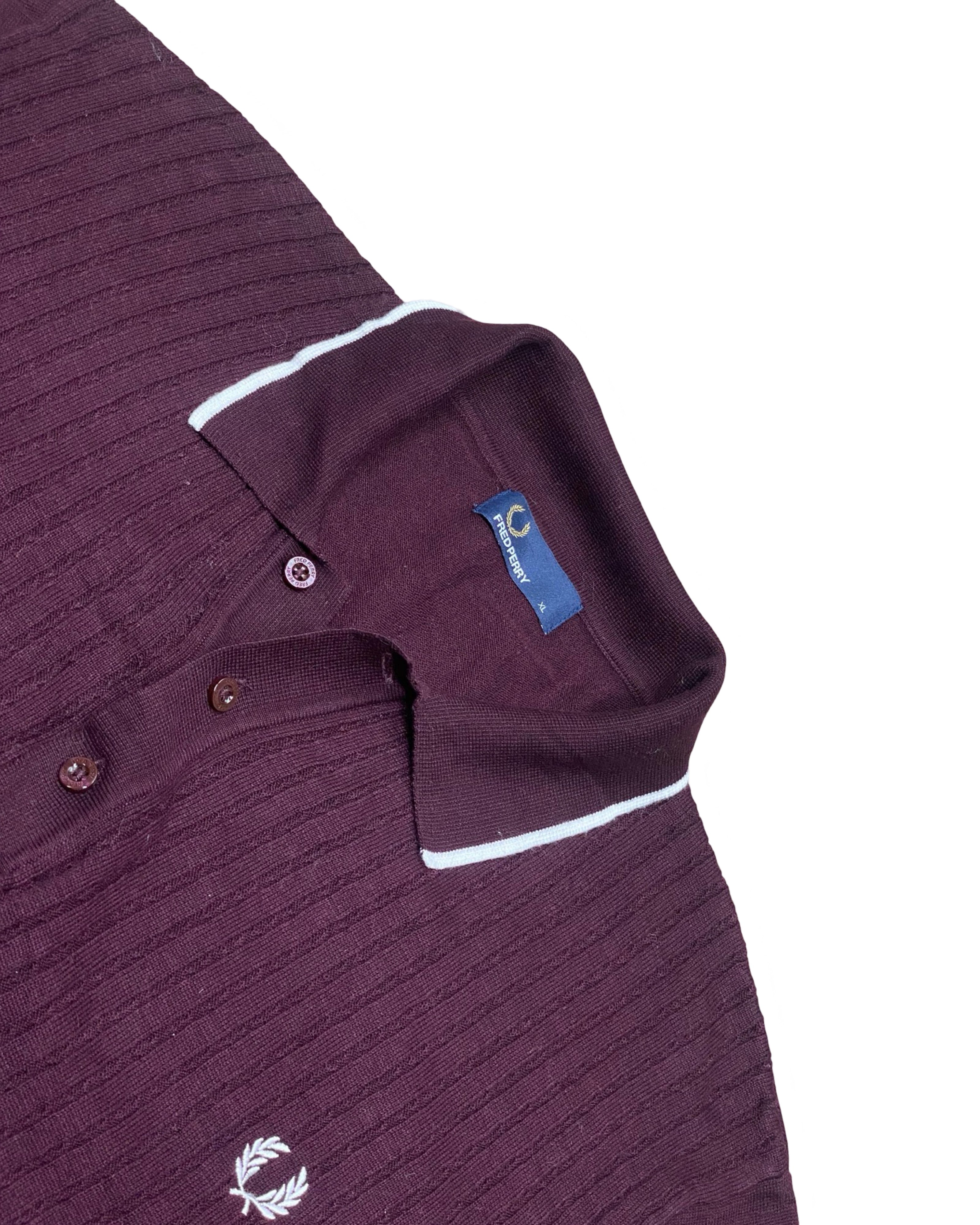 Fred Perry Maroon Ribbed Knit Polo Shirt | XL | Chest 23.5”