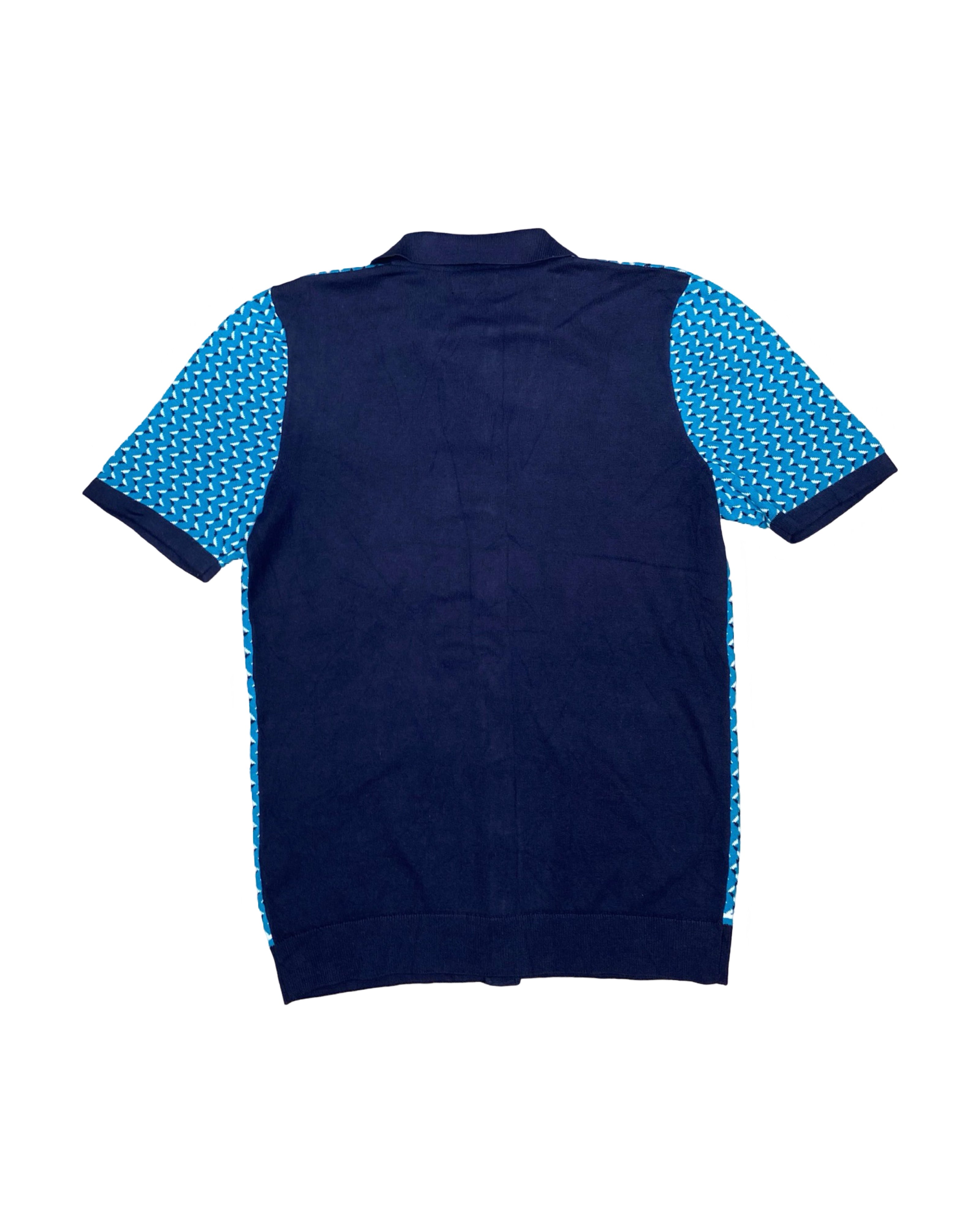 George Blue Zigzag Knit Button-Up Polo | Small | Chest 19.5”