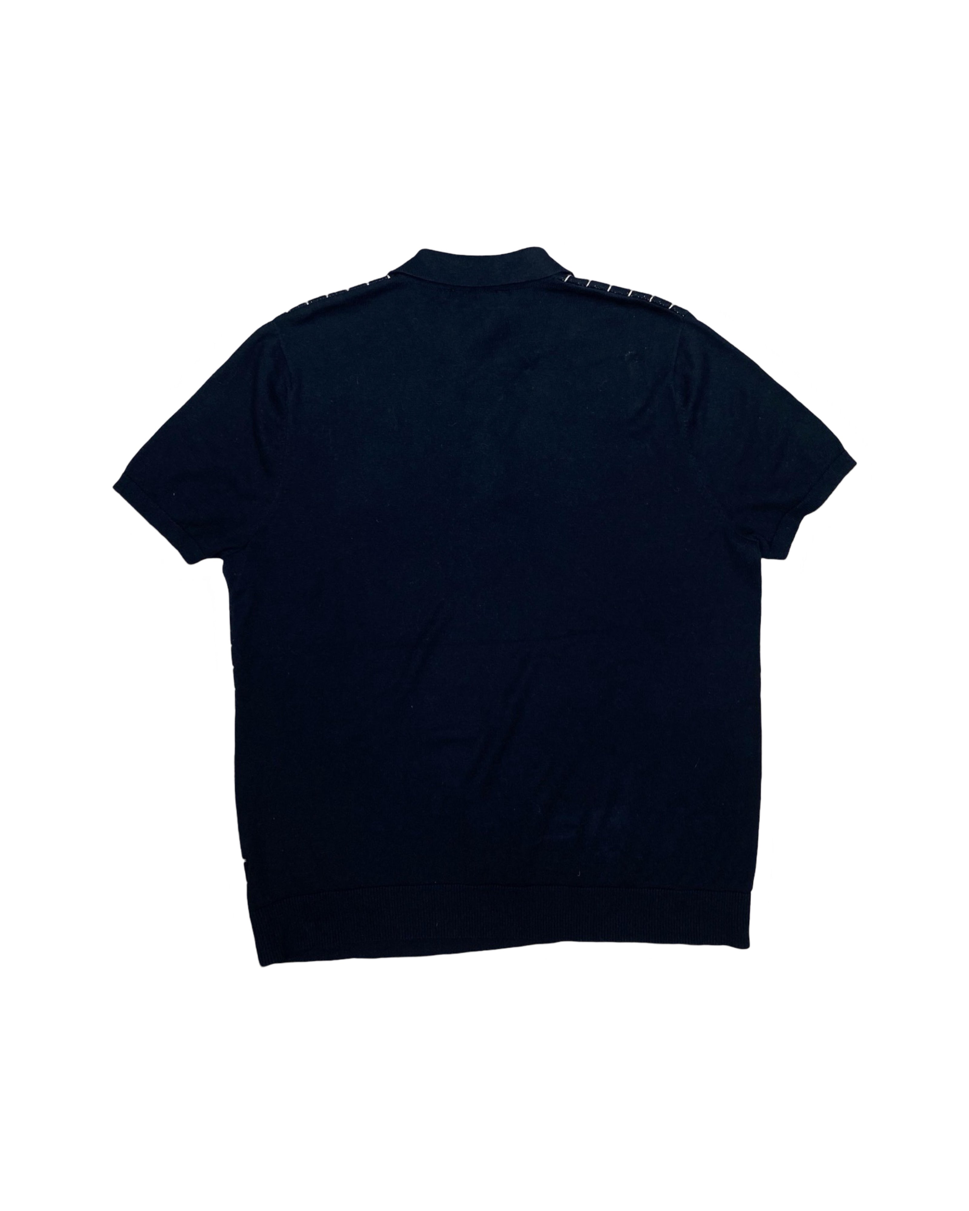 Express Navy Geometric Ribbed Knit Polo Shirt | Large | Chest 23”