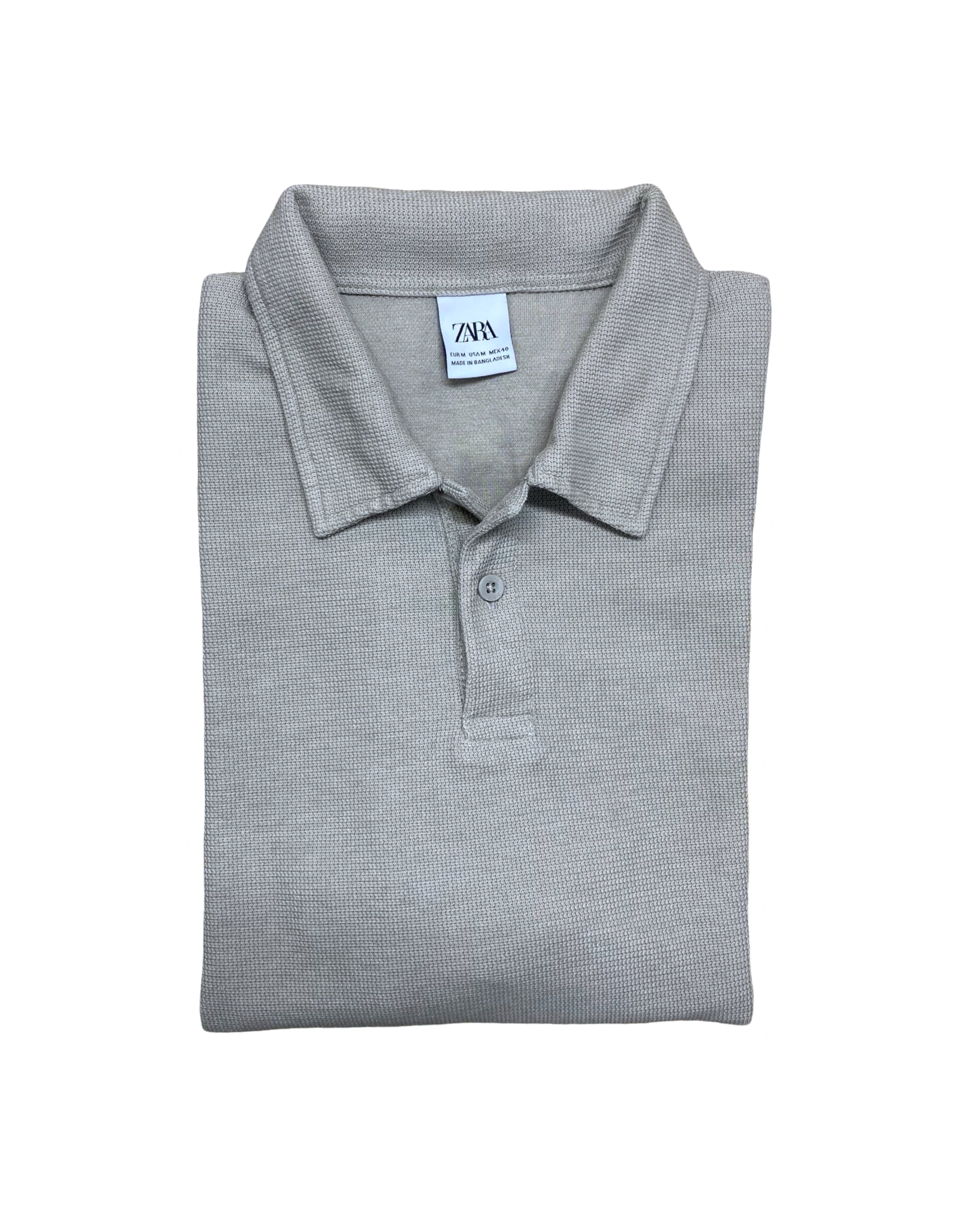 ZARA Beige Textured Knit Polo Shirt | Medium | Chest 21.5”