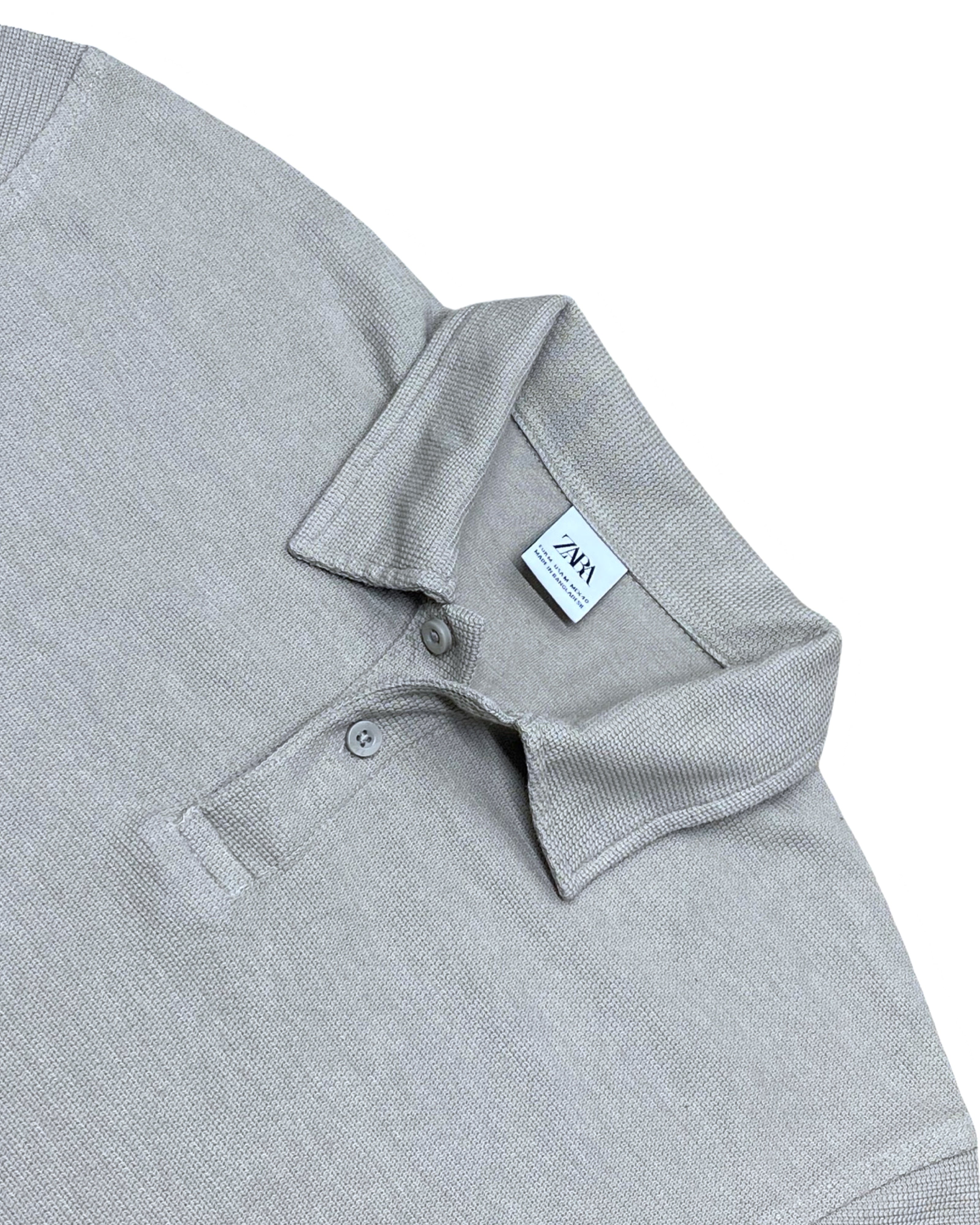 ZARA Beige Textured Knit Polo Shirt | Medium | Chest 21.5”