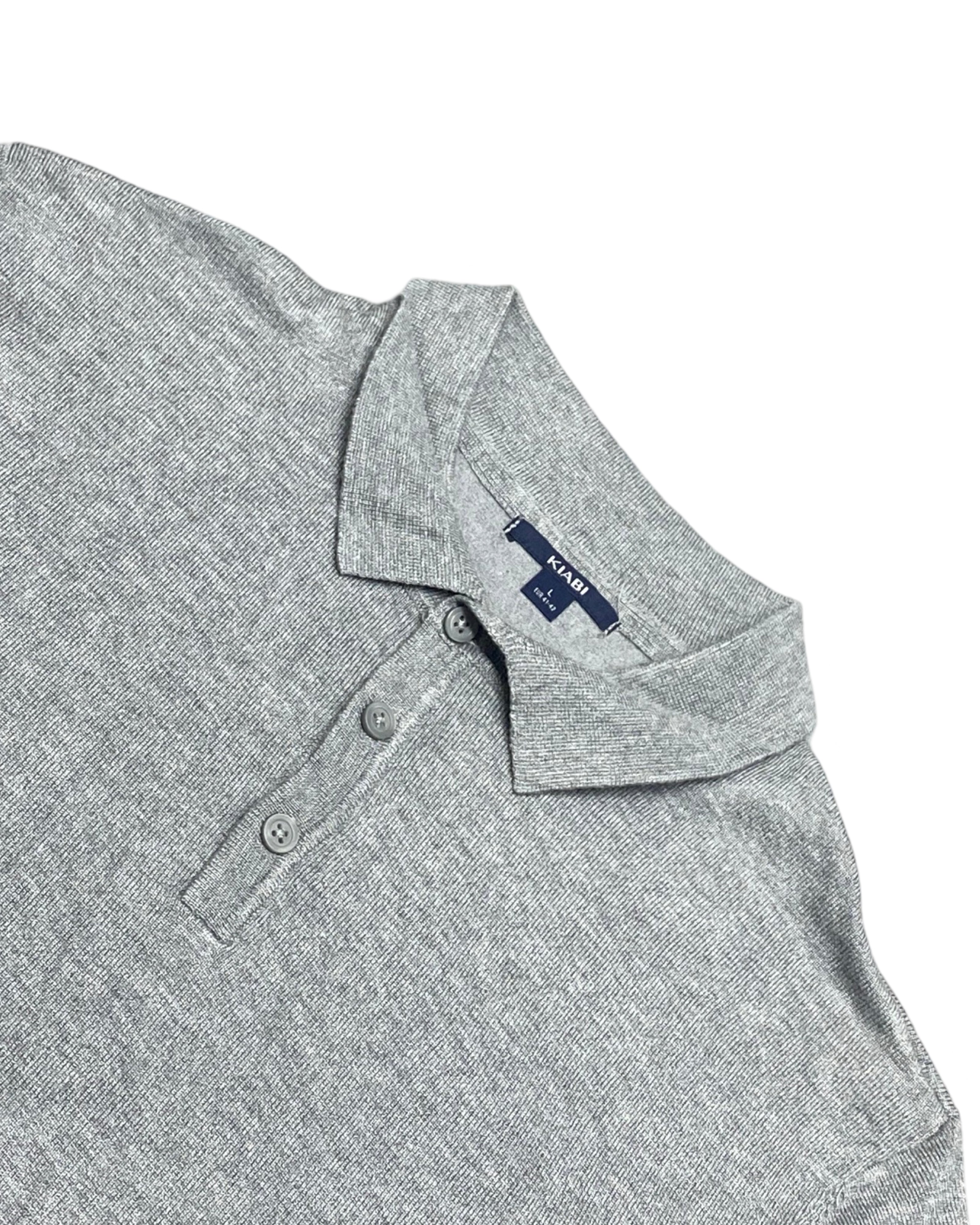 KIABI Heather Grey Knitted Ribbed Polo Shirt | Medium | Chest 20.5”