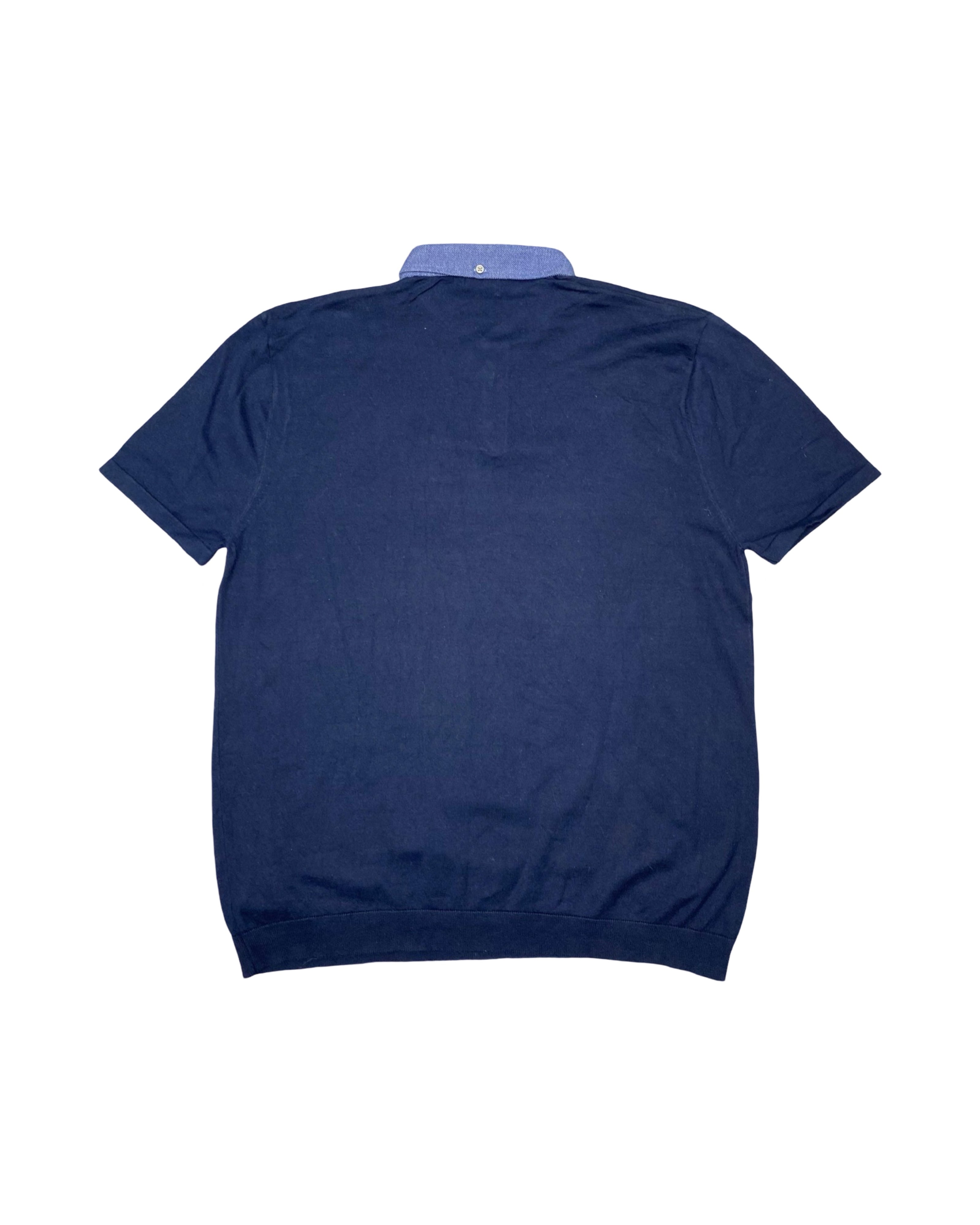 NEXT Navy Blue Knitted Polo Shirt with Contrast Collar | Large | Chest 22.5”