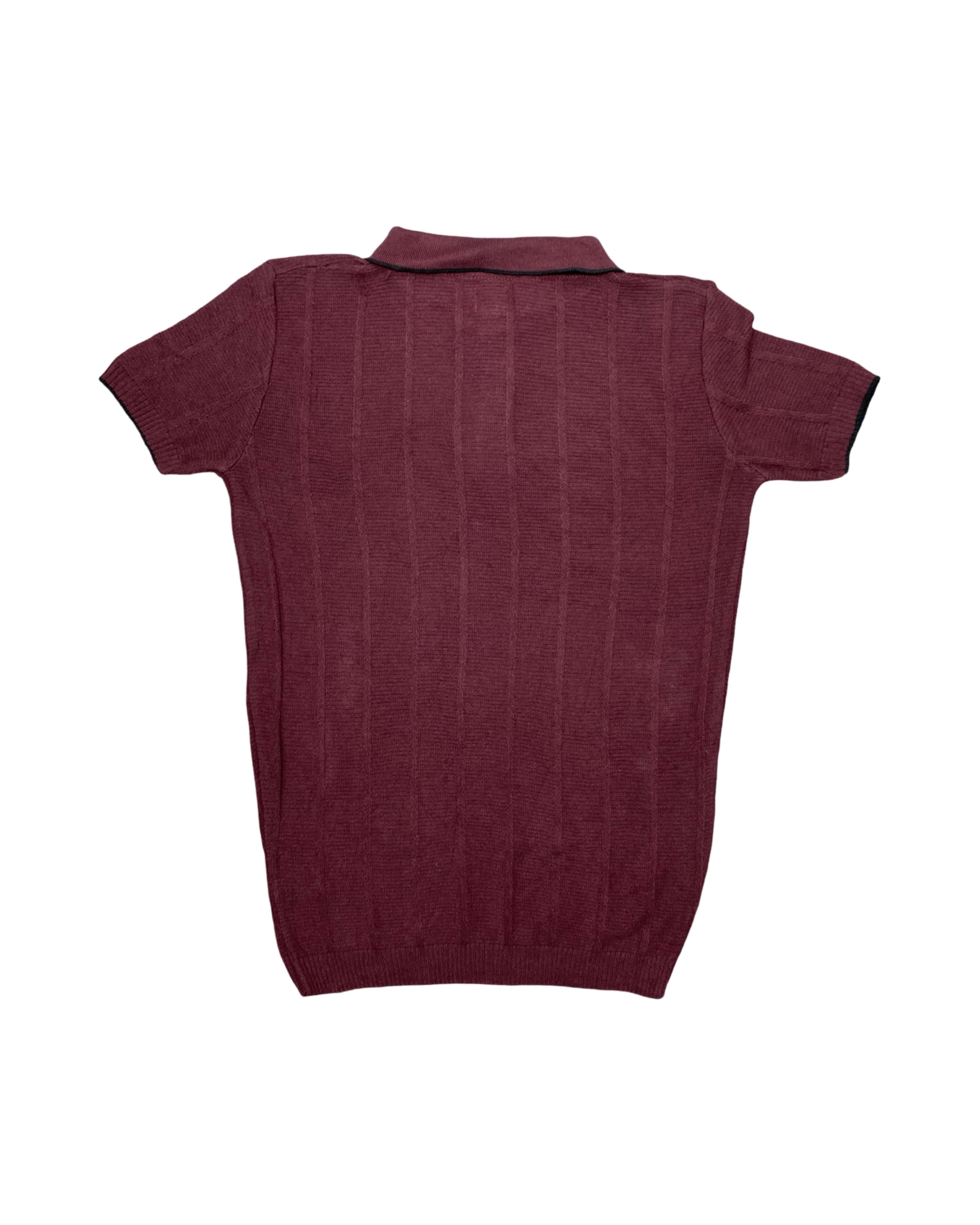 RIVER ISLAND Burgundy Ribbed Knit Polo Shirt | Small | Chest 18”