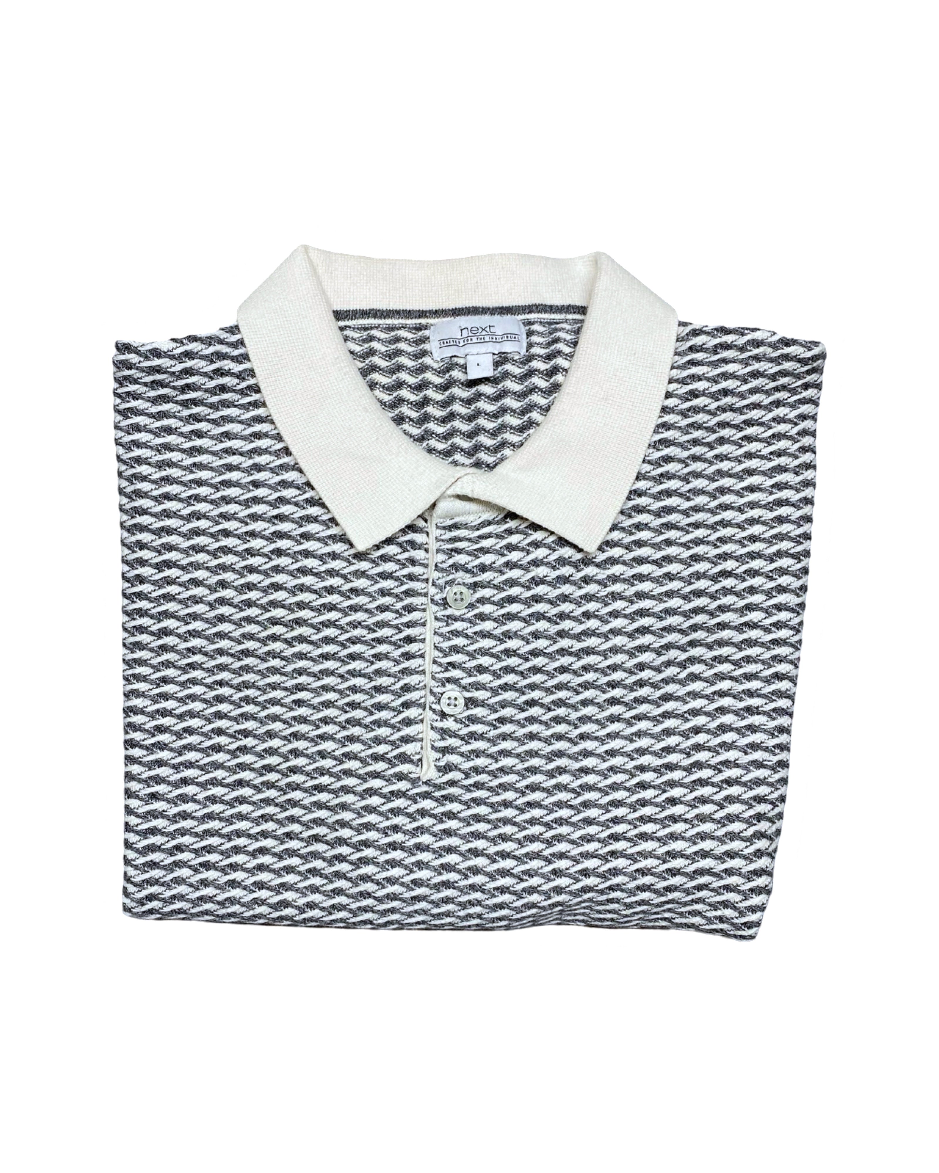 NEXT Textured Knitted Polo Shirt with Ribbed Hems and Sleeves | Medium | Chest 21”