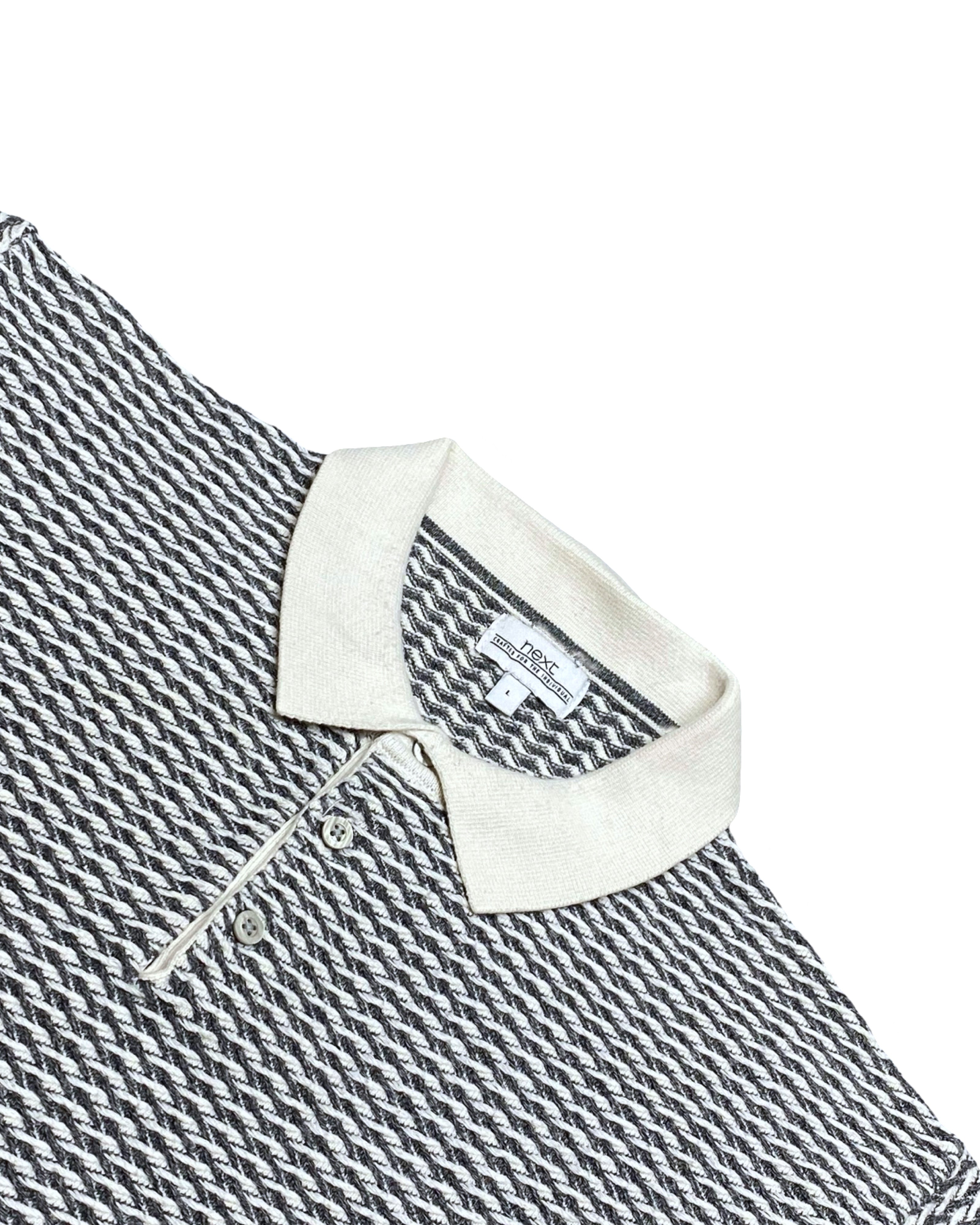 NEXT Textured Knitted Polo Shirt with Ribbed Hems and Sleeves | Medium | Chest 21”