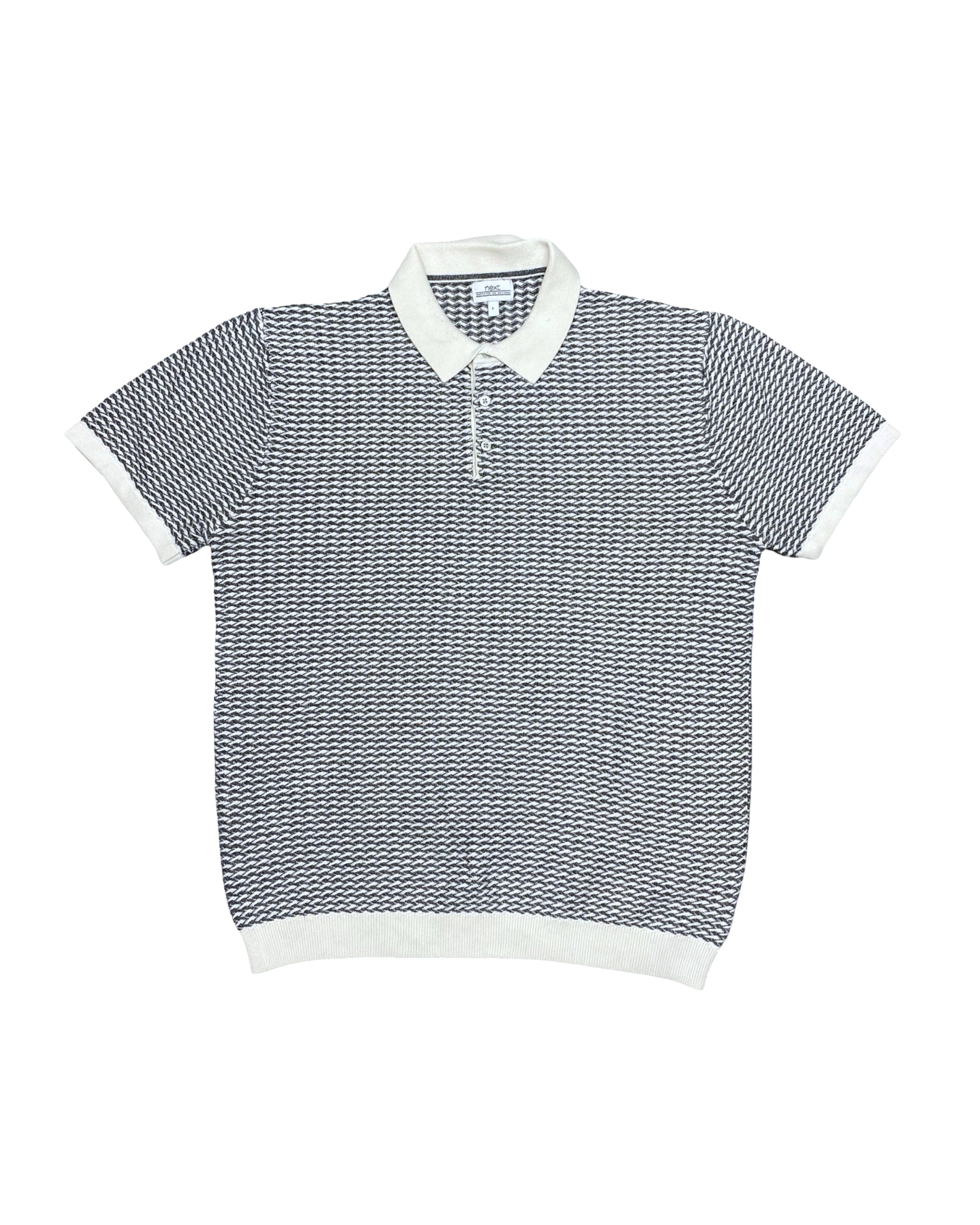 NEXT Textured Knitted Polo Shirt with Ribbed Hems and Sleeves | Medium | Chest 21”