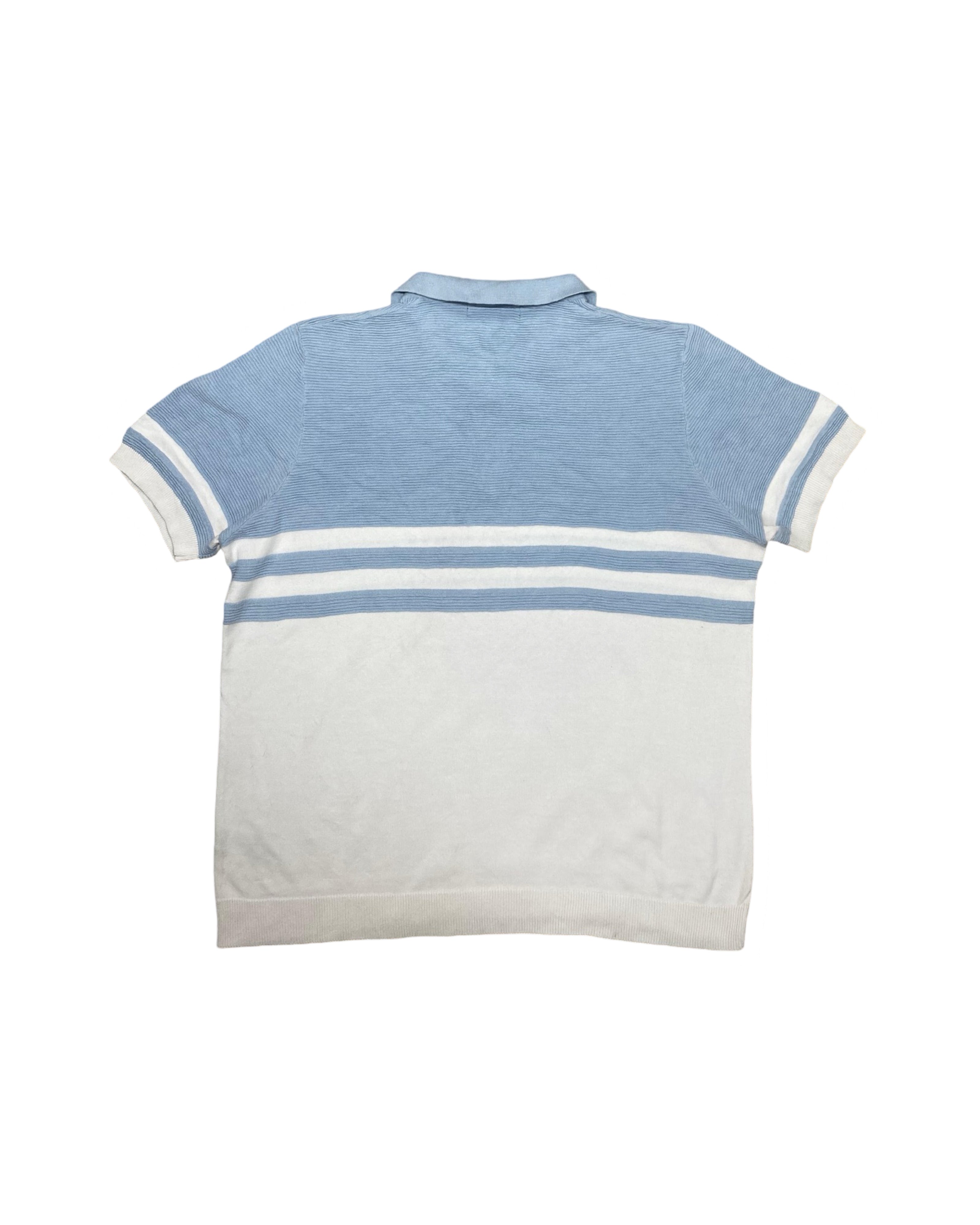 Primark Light Blue & White Knitted Zip Polo Shirt | XL | Chest 23.5”